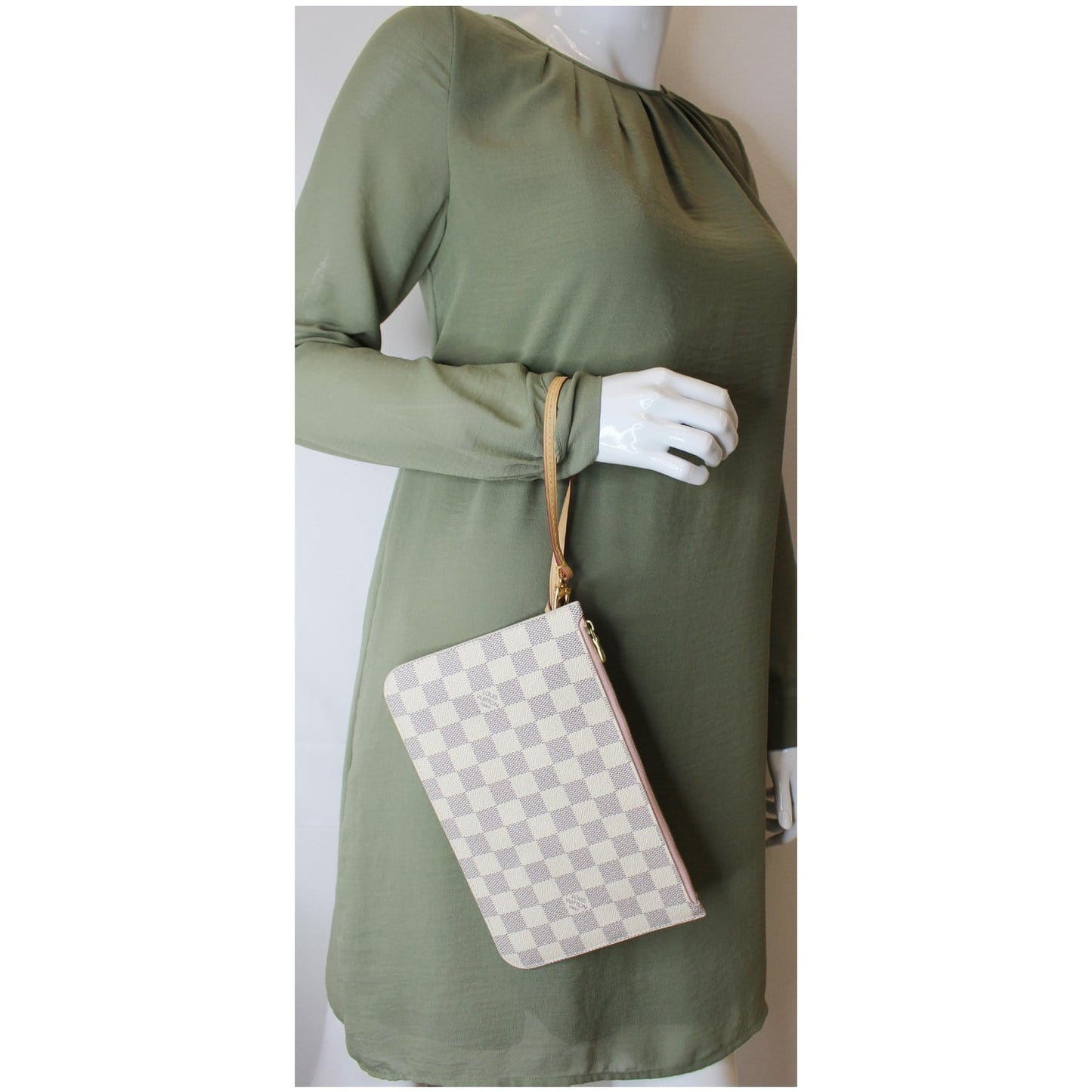 LOUIS VUITTON Pochette Wristlet Pouch Damier Azur Neverfull MM White