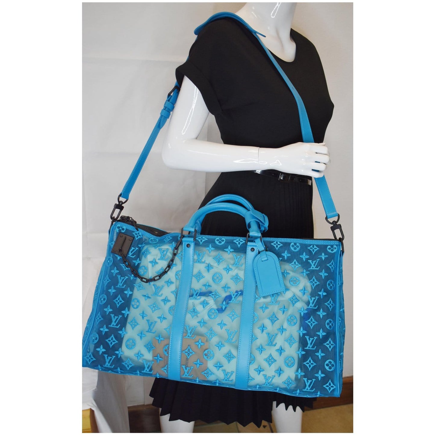 LOUIS VUITTON Keepall Triangle 50 Bandouliere Seethrough Travel Bag Blue