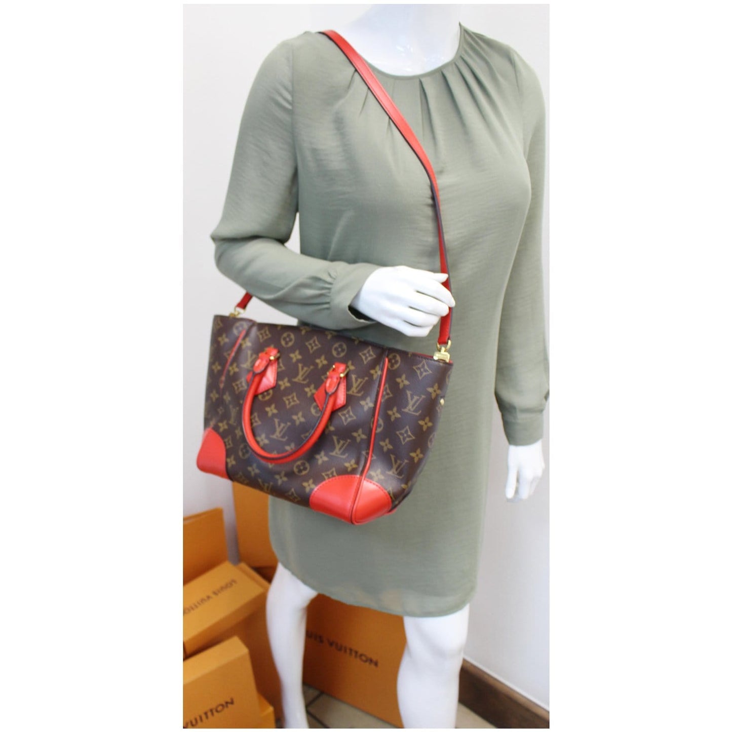 LOUIS VUITTON Phenix Monogram Canvas Shoulder Handbag Coquelicot