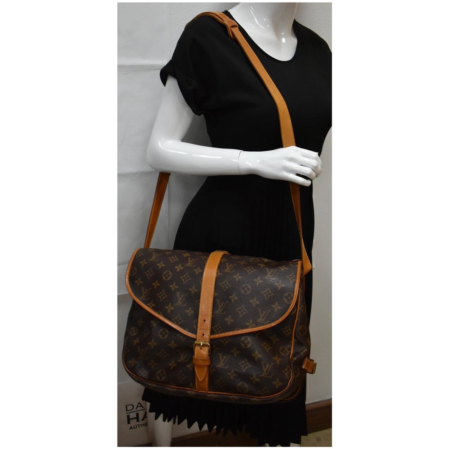 LOUIS VUITTON Saumur 35 Monogram Canvas Shoulder Bag Brown