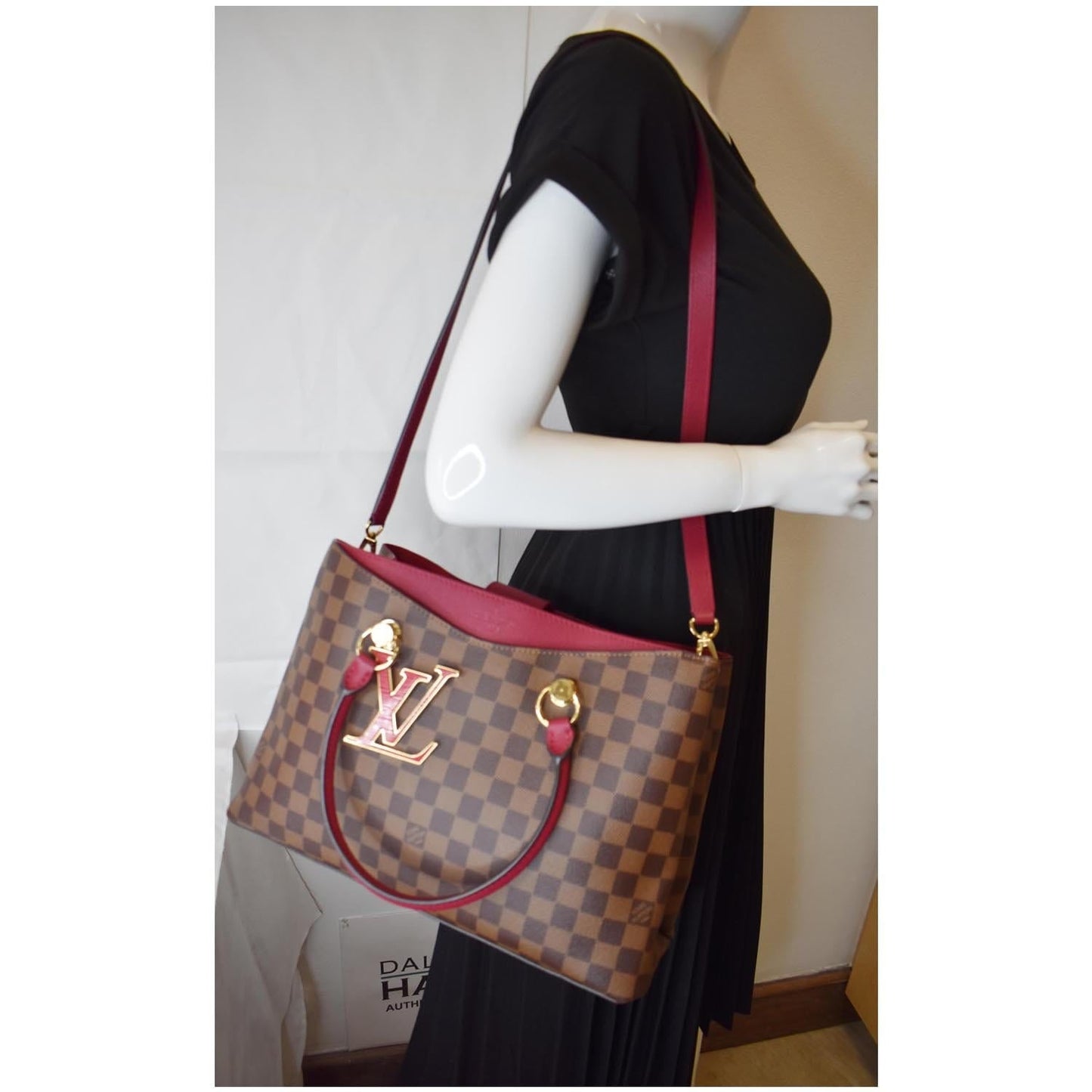 LOUIS VUITTON LV Riverside Damier Ebene Shoulder Bag Red