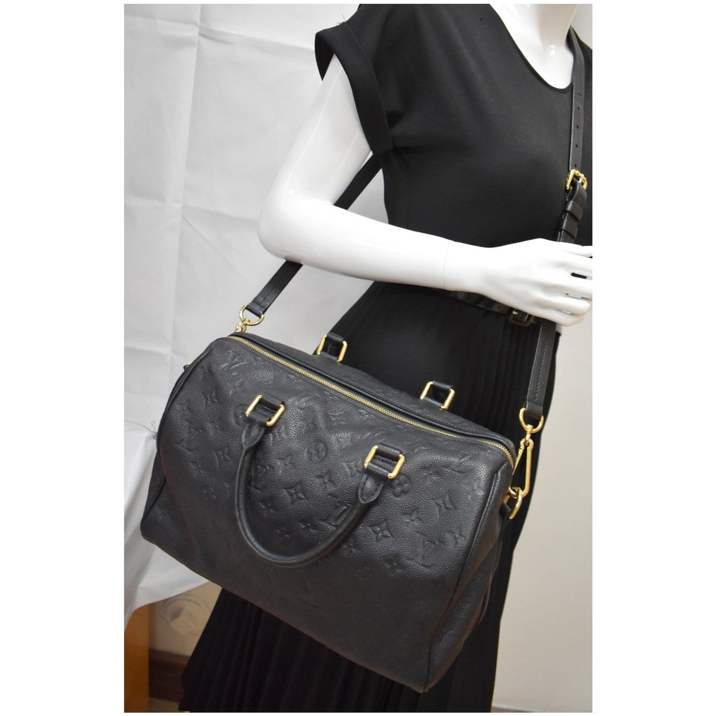 LOUIS VUITTON Speedy 30 Bandouliere Monogram Empreinte Leather Shoulder Bag Black