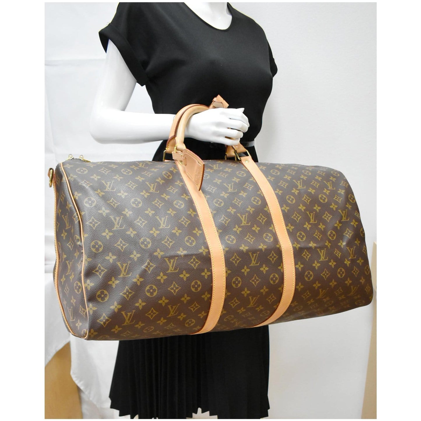 LOUIS VUITTON Keepall 60 Bandouliere Monogram Canvas Travel Bag Brown