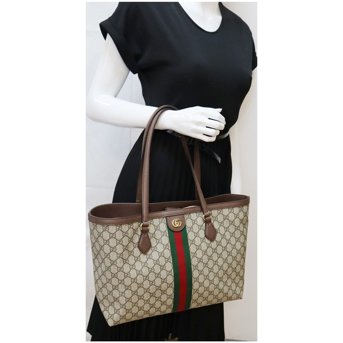 GUCCI Ophidia Medium GG Supreme Canvas Tote Bag Beige 631685