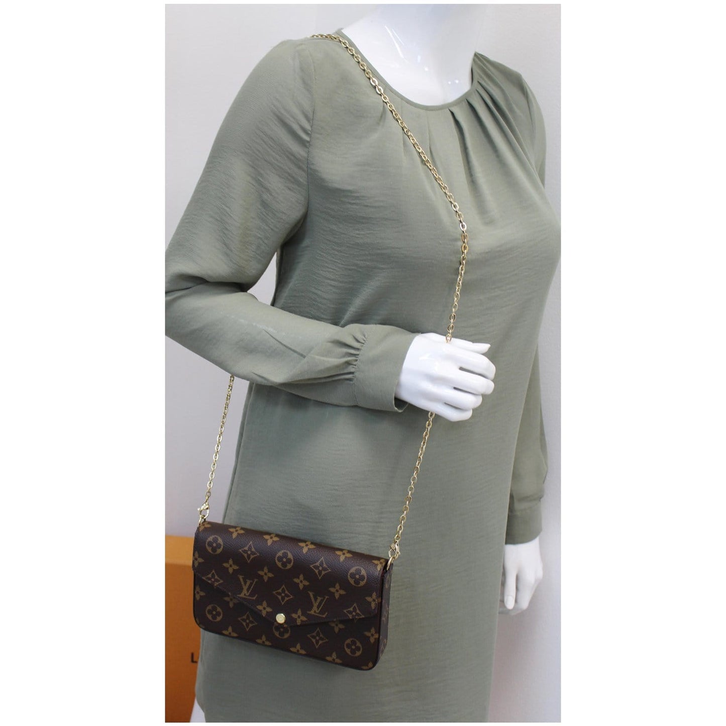 LOUIS VUITTON Pochette Felicie Monogram Canvas Crossbody Bag Brown
