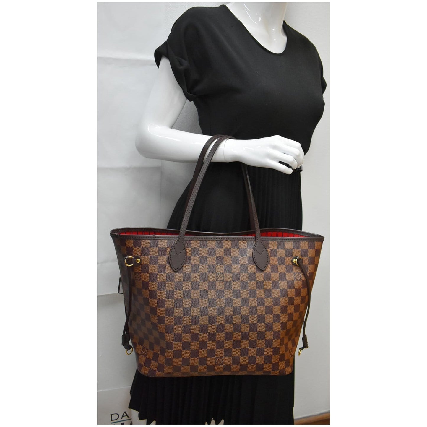 LOUIS VUITTON Neverfull MM Damier Ebene Tote Bag Brown