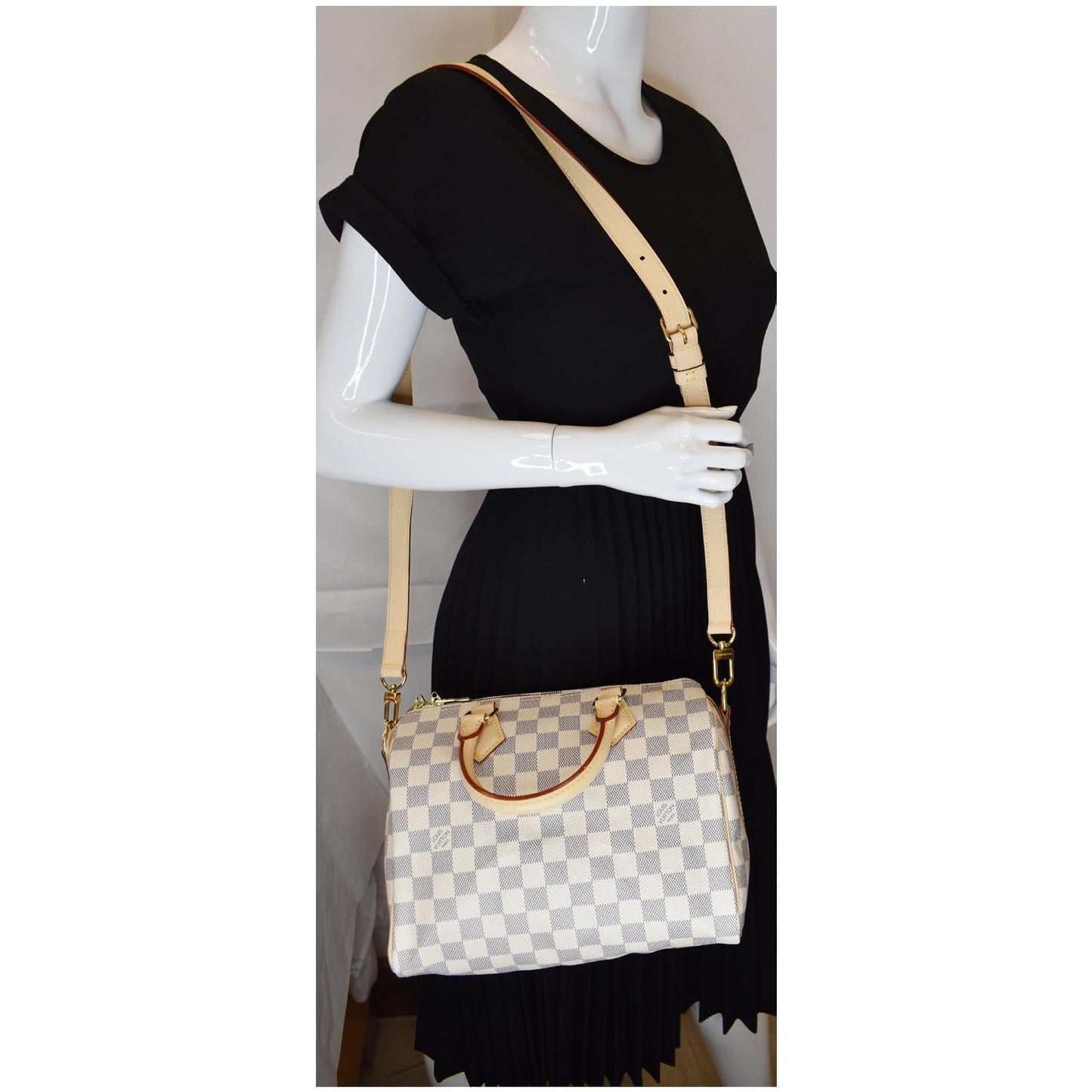 LOUIS VUITTON Speedy 25 Bandouliere Damier Azur Shoulder Bag White