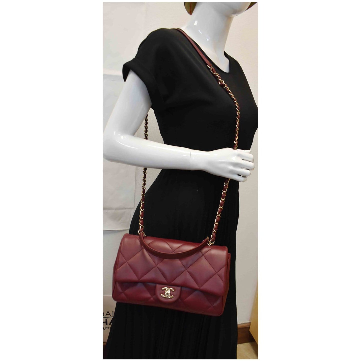 CHANEL Large Quilted Classic Flap Lambskin Leather Shoulder Bag Red