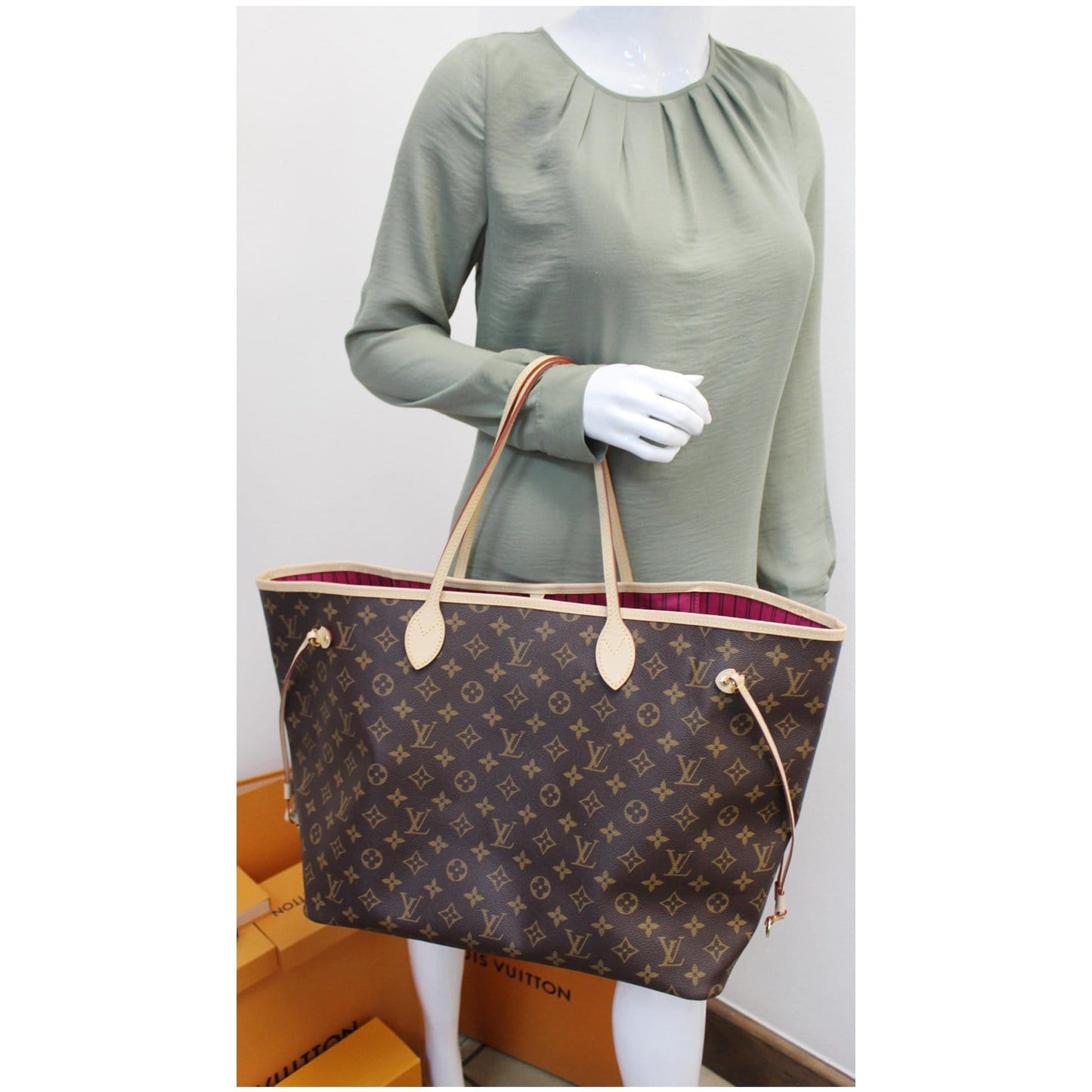 LOUIS VUITTON Neverfull GM Monogram Canvas Tote Shoulder Bag Brown