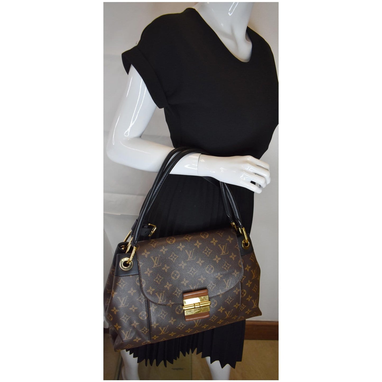 LOUIS VUITTON Olympe Monogram Canvas Satchel Shoulder Bag Black