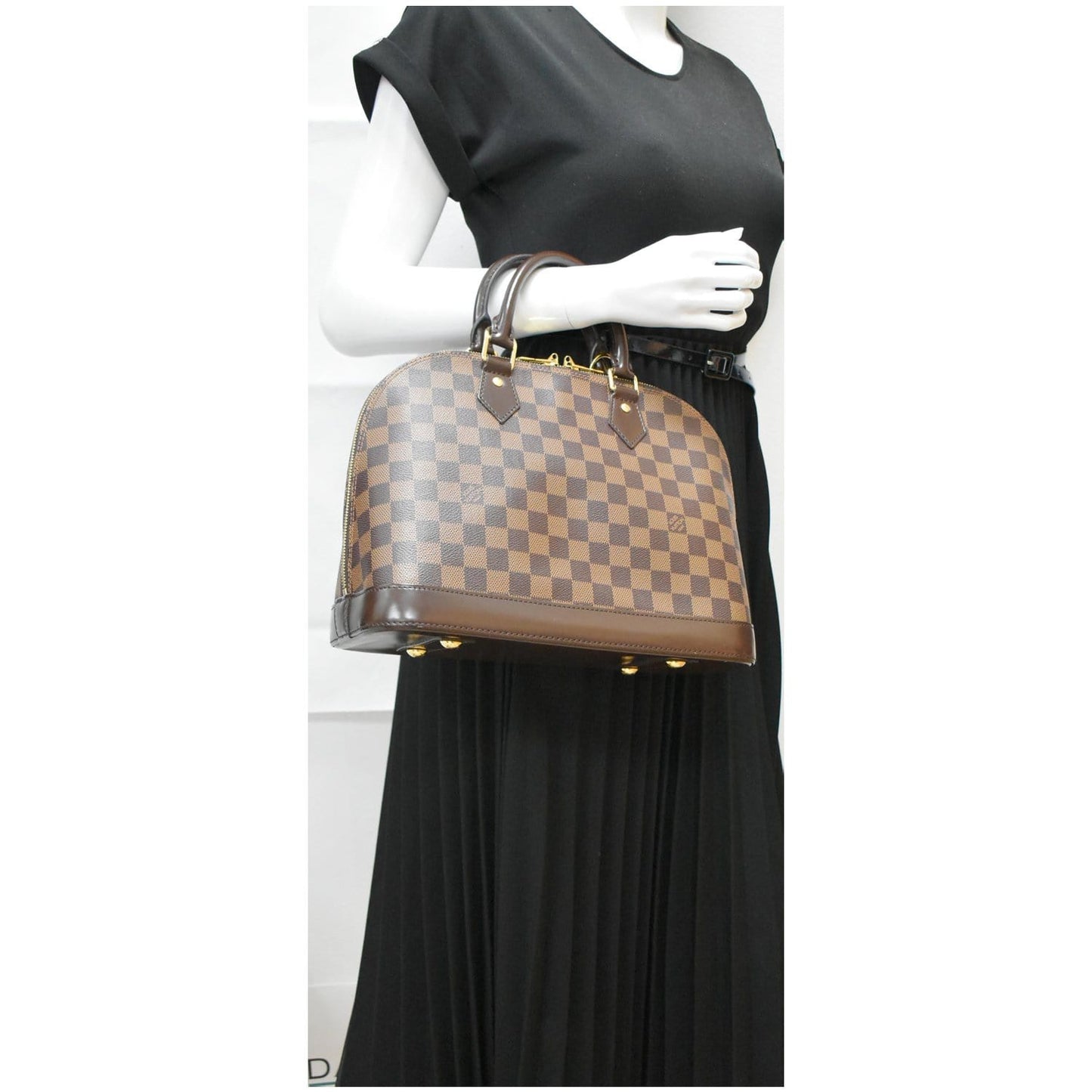 LOUIS VUITTON Alma PM Damier Ebene Satchel Bag Brown