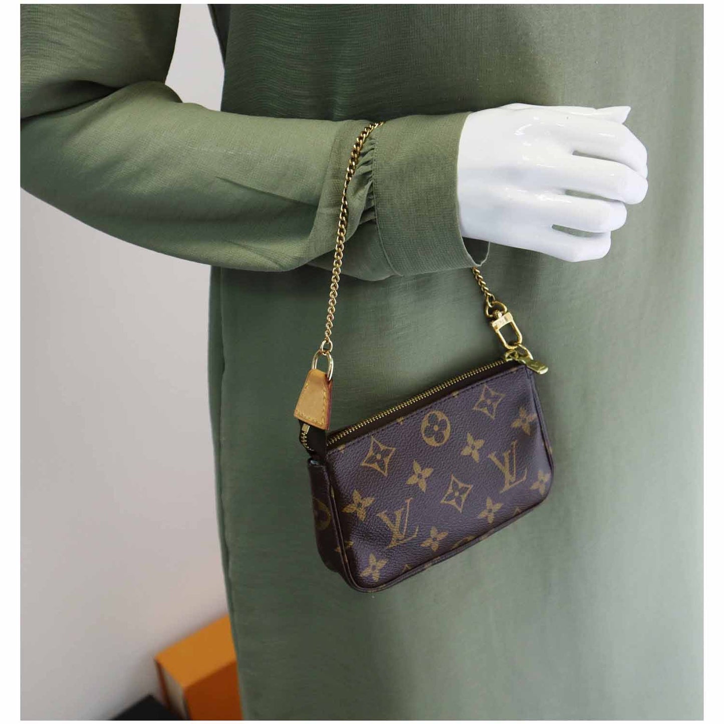 LOUIS VUITTON Mini Pochette Monogram Canvas Accessories Pouch Brown