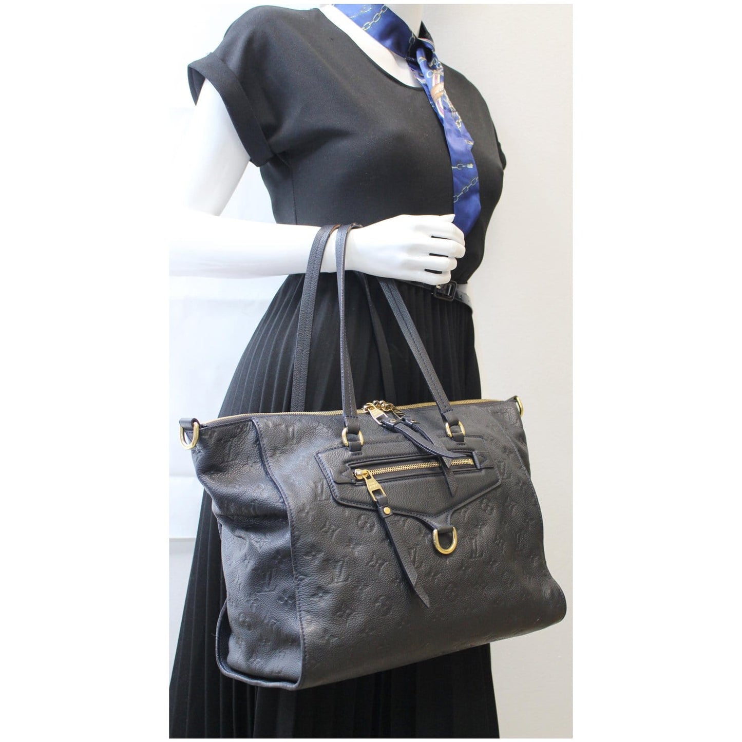 LOUIS VUITTON Lumineuse PM Monogram Empreinte Leather Shoulder Bag Black