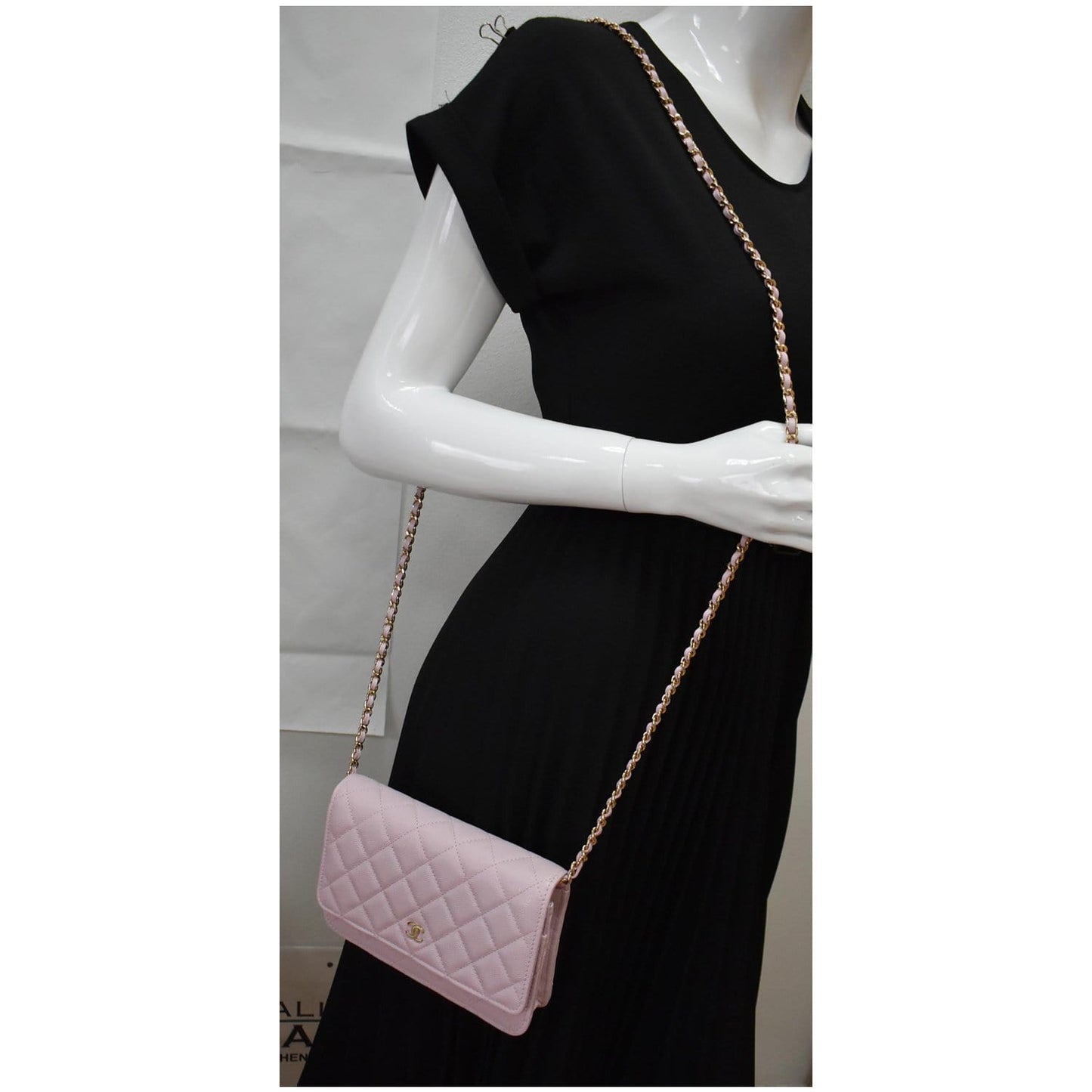 CHANEL CC WOC Caviar Leather Wallet On Chain Shoulder Bag Light Pink