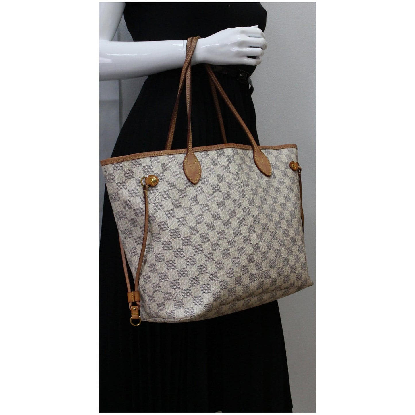 LOUIS VUITTON Neverfull MM Damier Azur Tote Shoulder Bag White