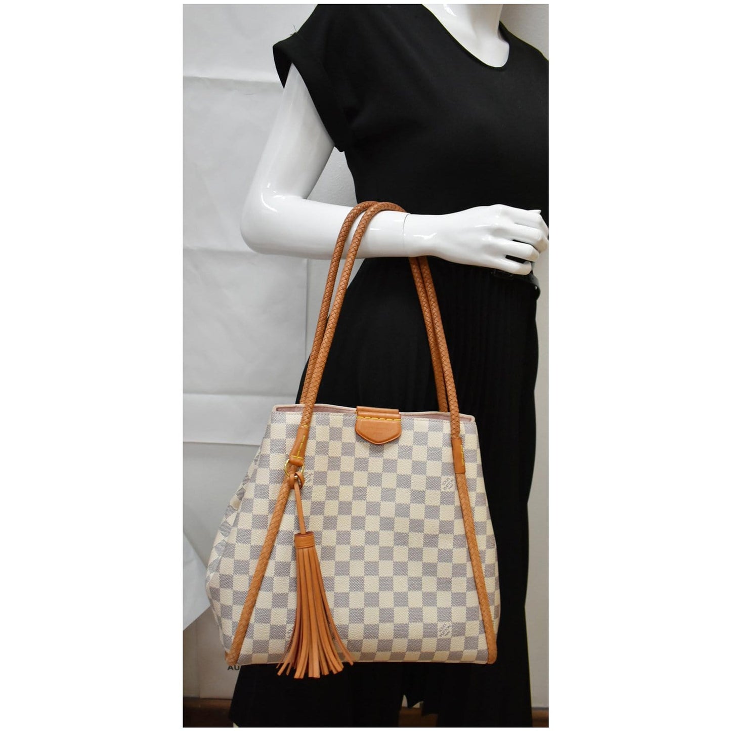 LOUIS VUITTON Propriano Damier Azur Tote Shoulder Bag White