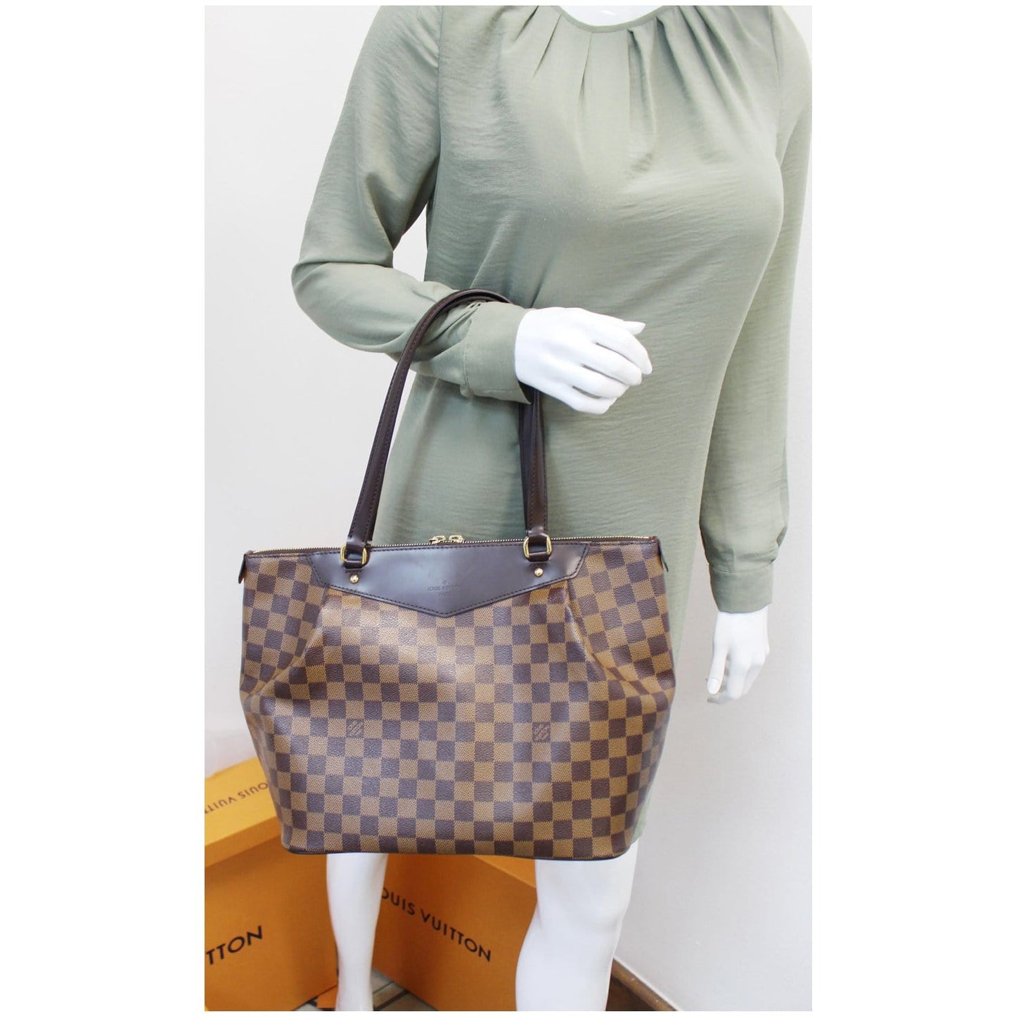 LOUIS VUITTON Westminster GM Damier Ebene Tote Shoulder Bag Brown
