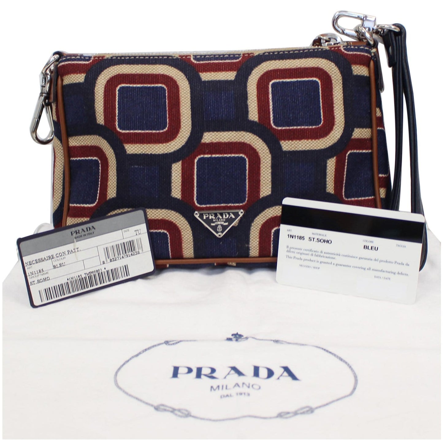 PRADA Check Printed Wristlet Pouch Multicolor