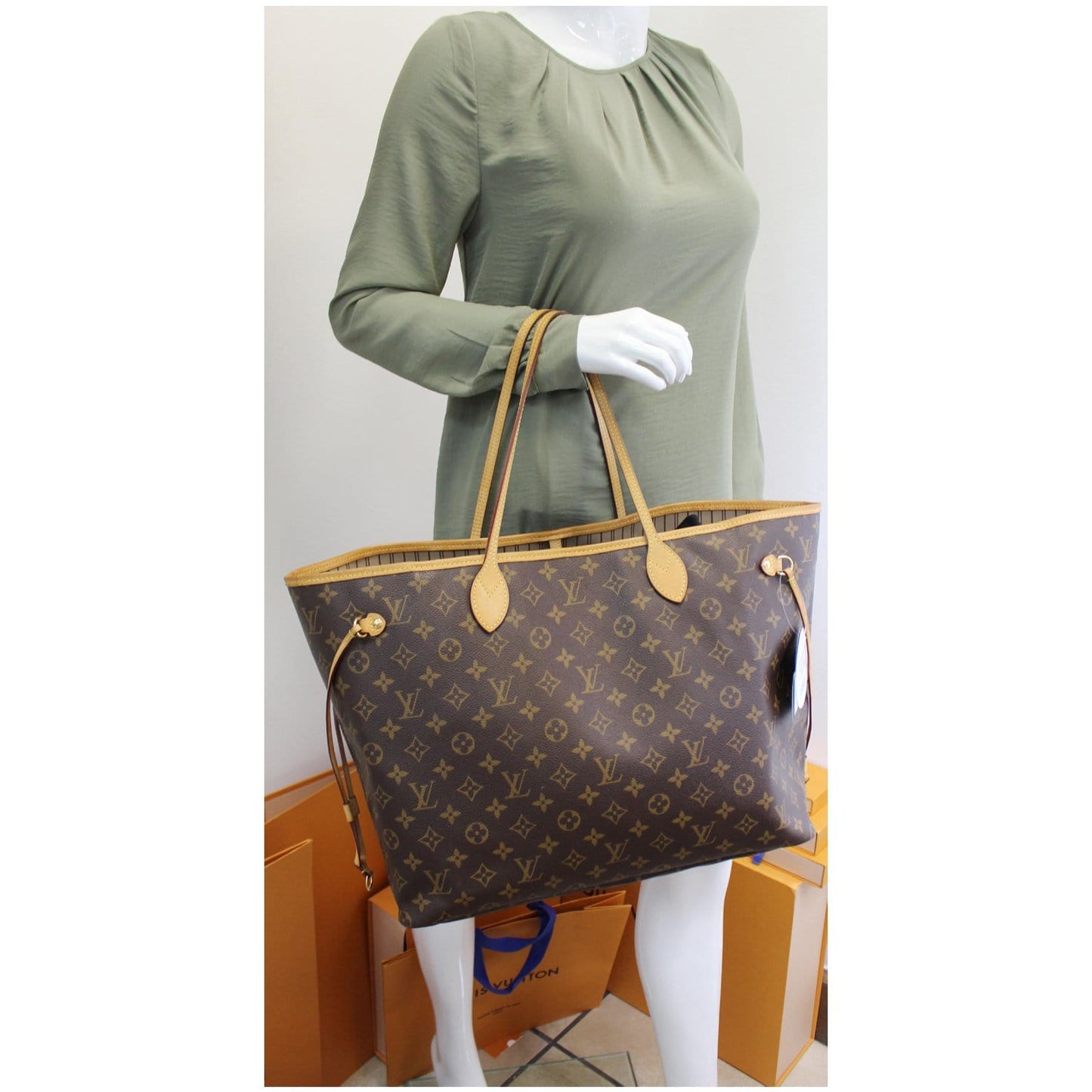 LOUIS VUITTON Neverfull GM Monogram Canvas Tote Shoulder Bag Brown