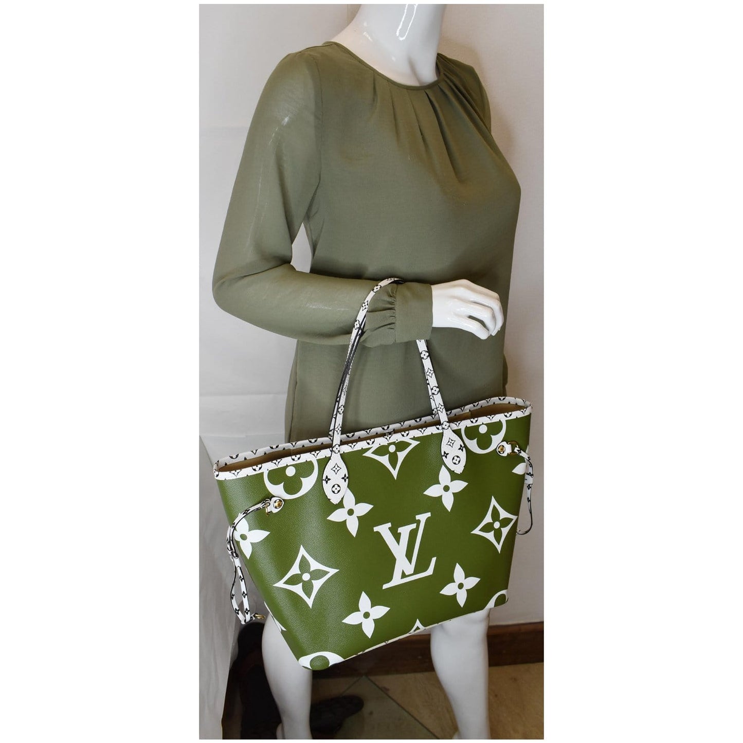 LOUIS VUITTON Giant Neverfull MM Monogram Canvas Shoulder Bag Olive - Last Call