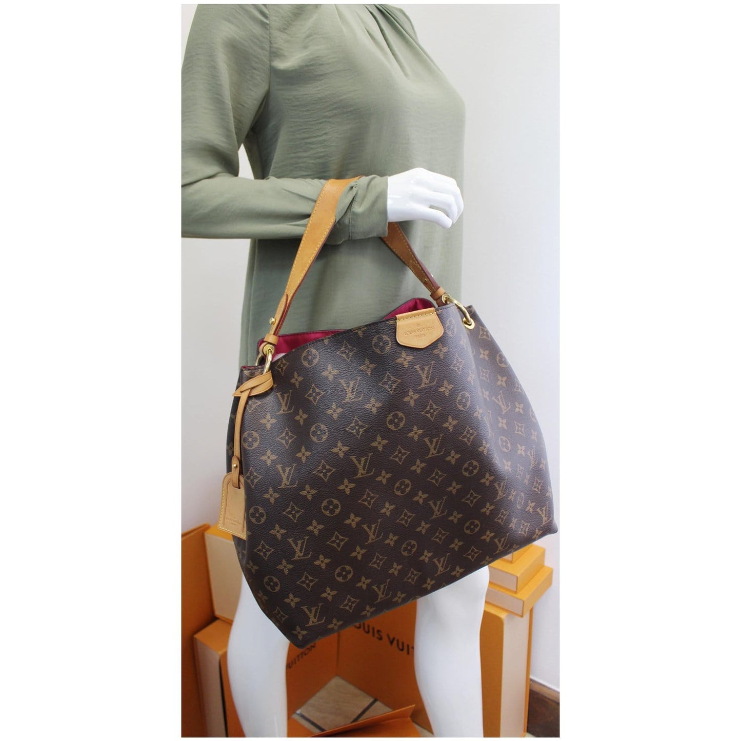 LOUIS VUITTON Graceful MM Monogram Canvas Shoulder Bag Brown