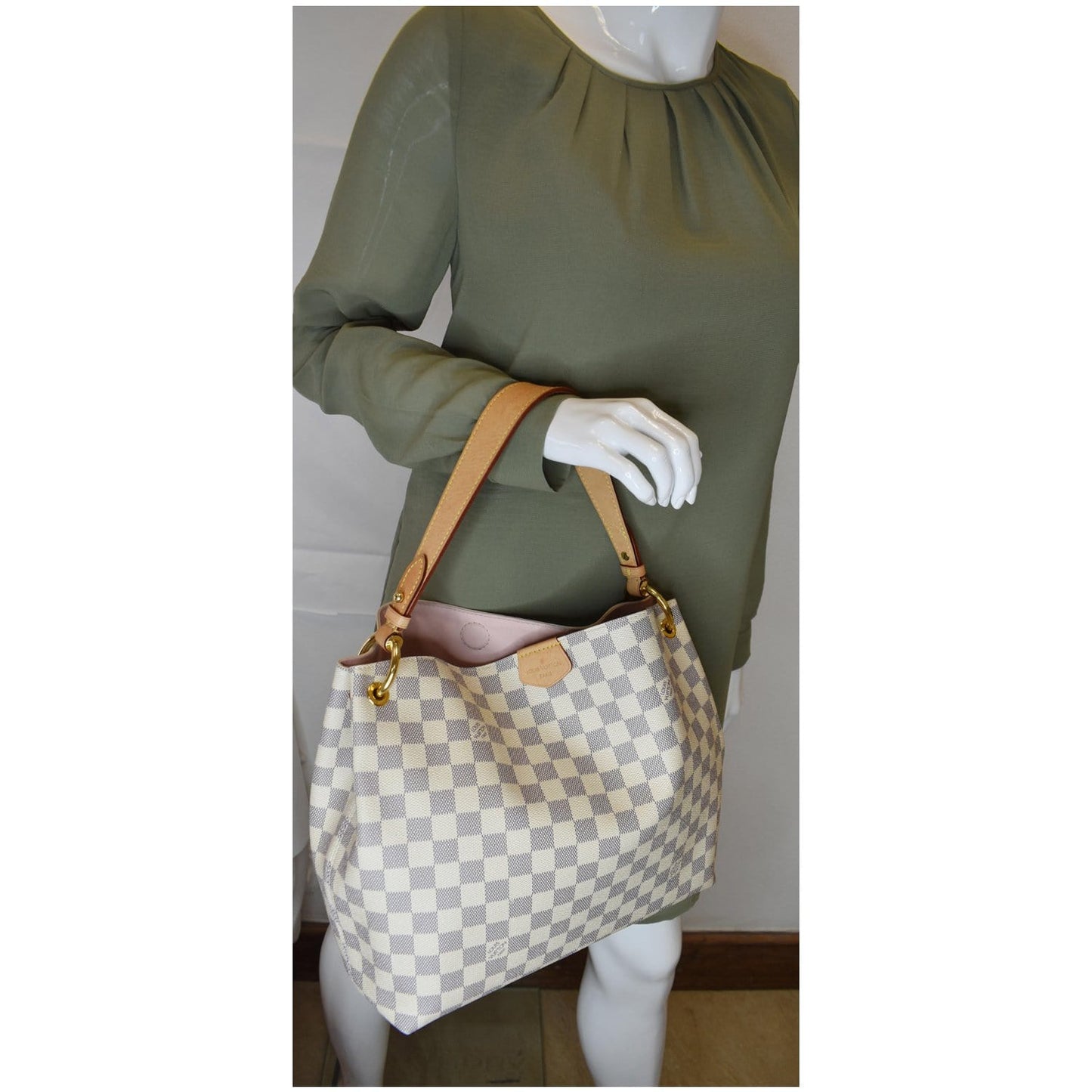 LOUIS VUITTON Graceful PM Damier Azur Shoulder Bag White