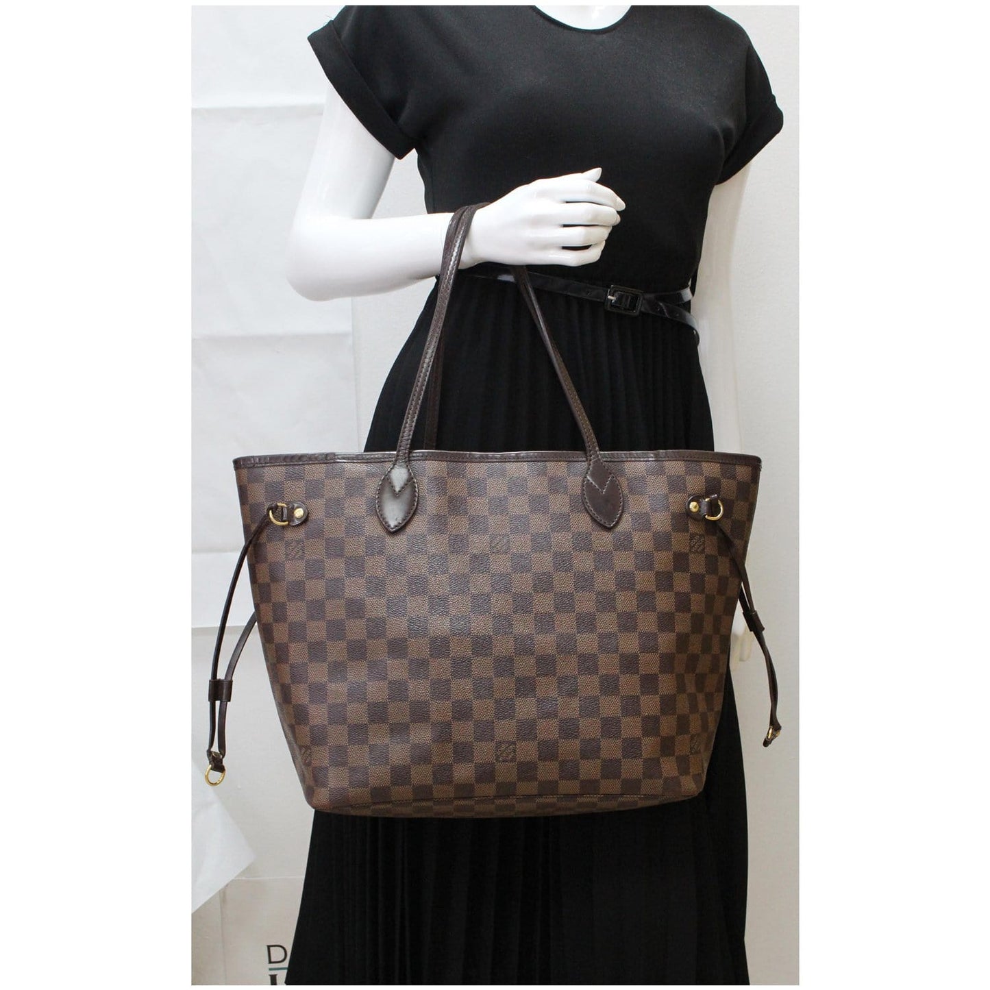 LOUIS VUITTON Neverfull MM Damier Ebene Tote Bag Brown