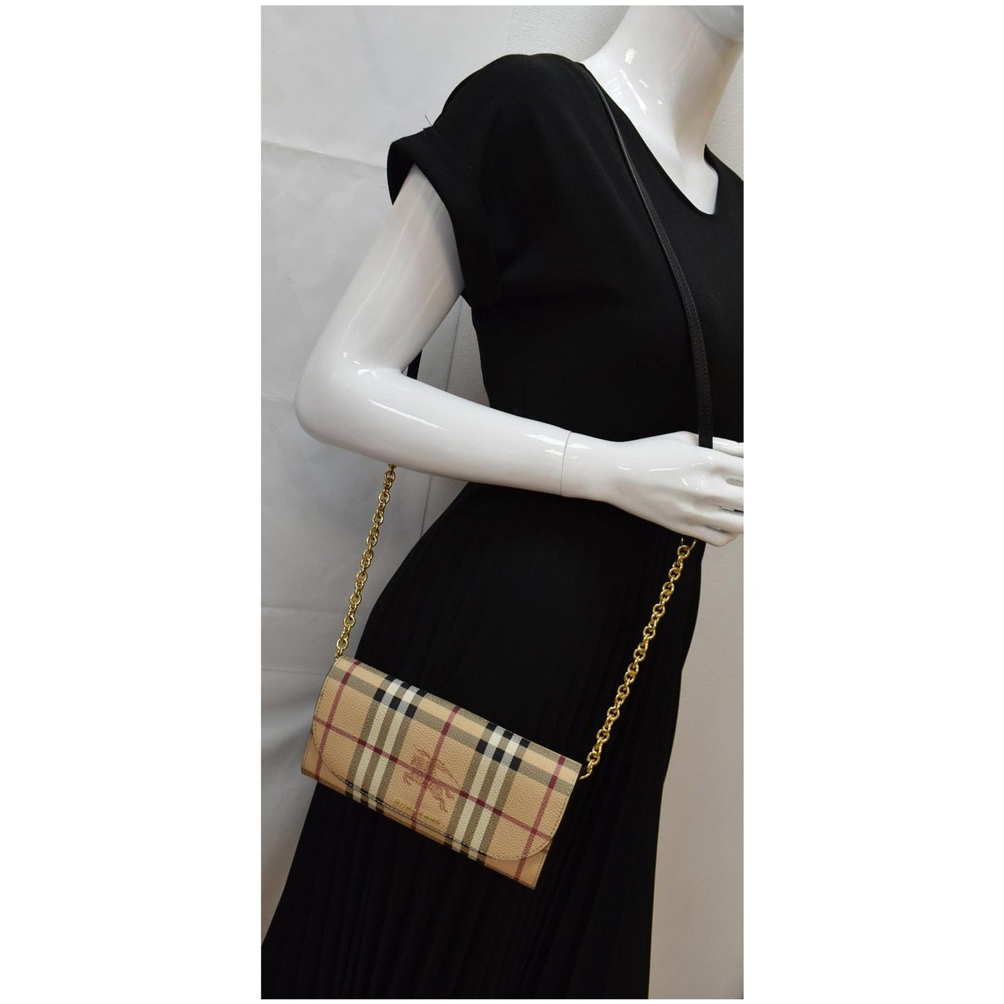 BURBERRY Henley Haymarket Check Canvas Wallet On Chain Crossbody Bag Beige