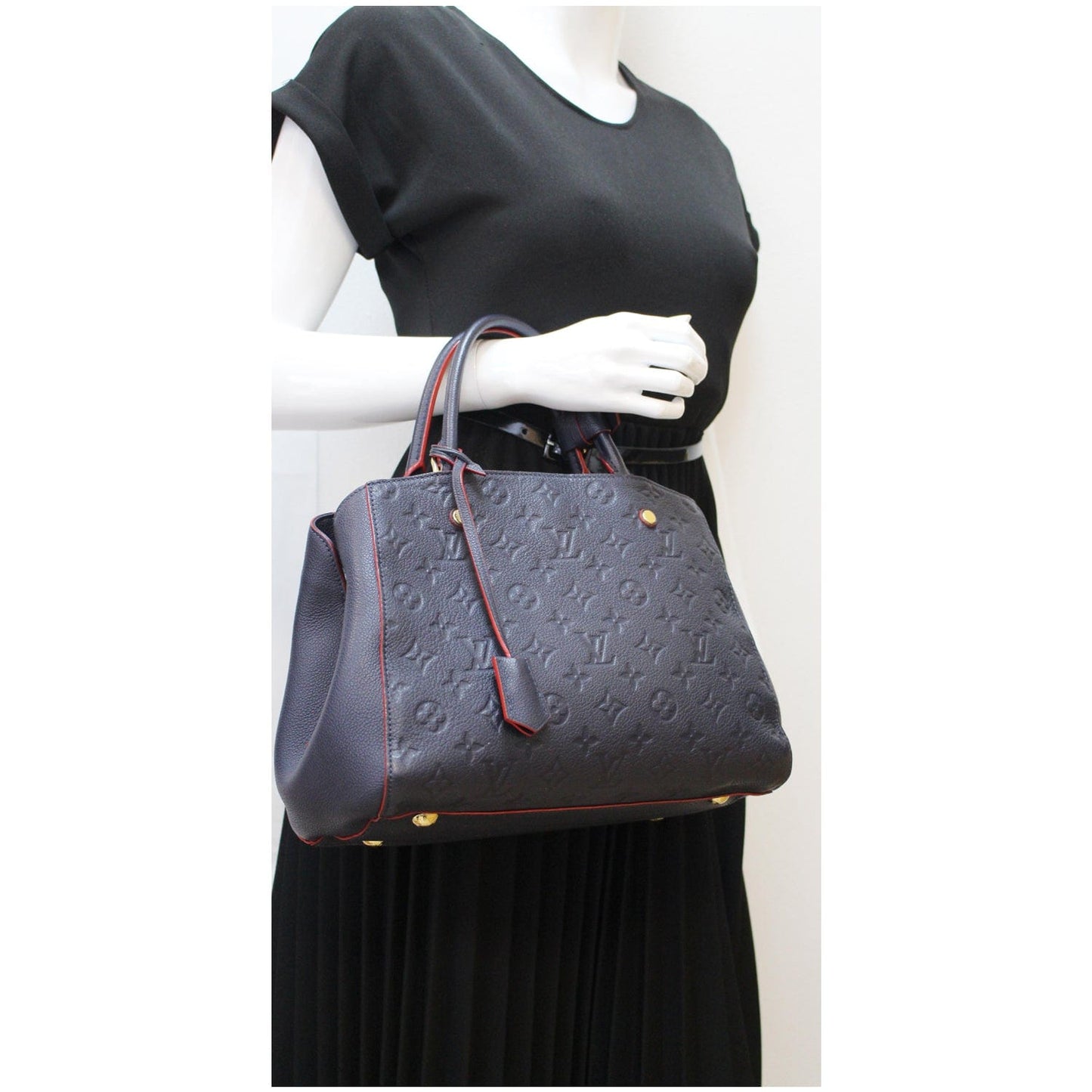 LOUIS VUITTON Montaigne MM Monogram Empreinte Shoulder Bag Navy Blue