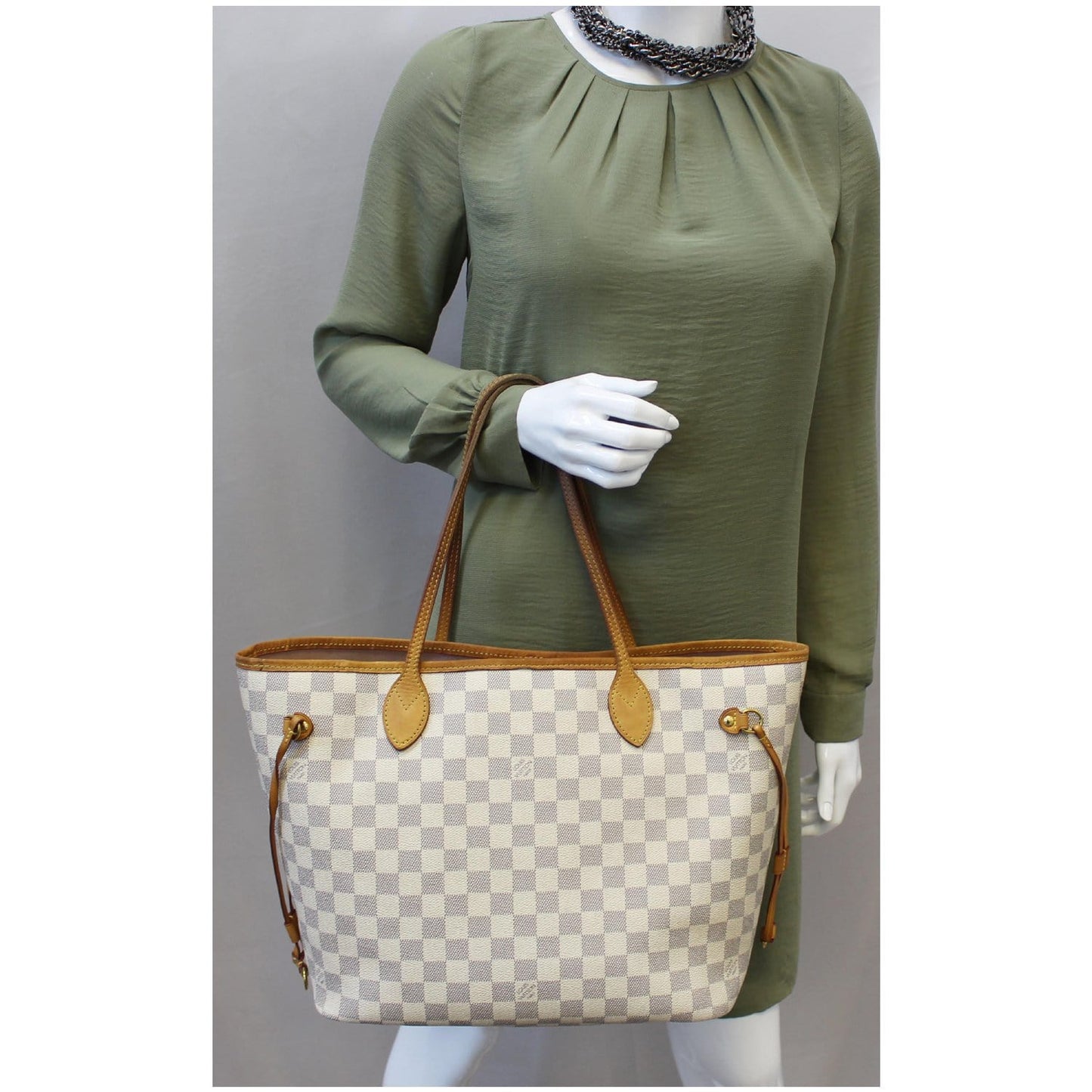 LOUIS VUITTON Neverfull MM Damier Azur Tote Shoulder Bag White