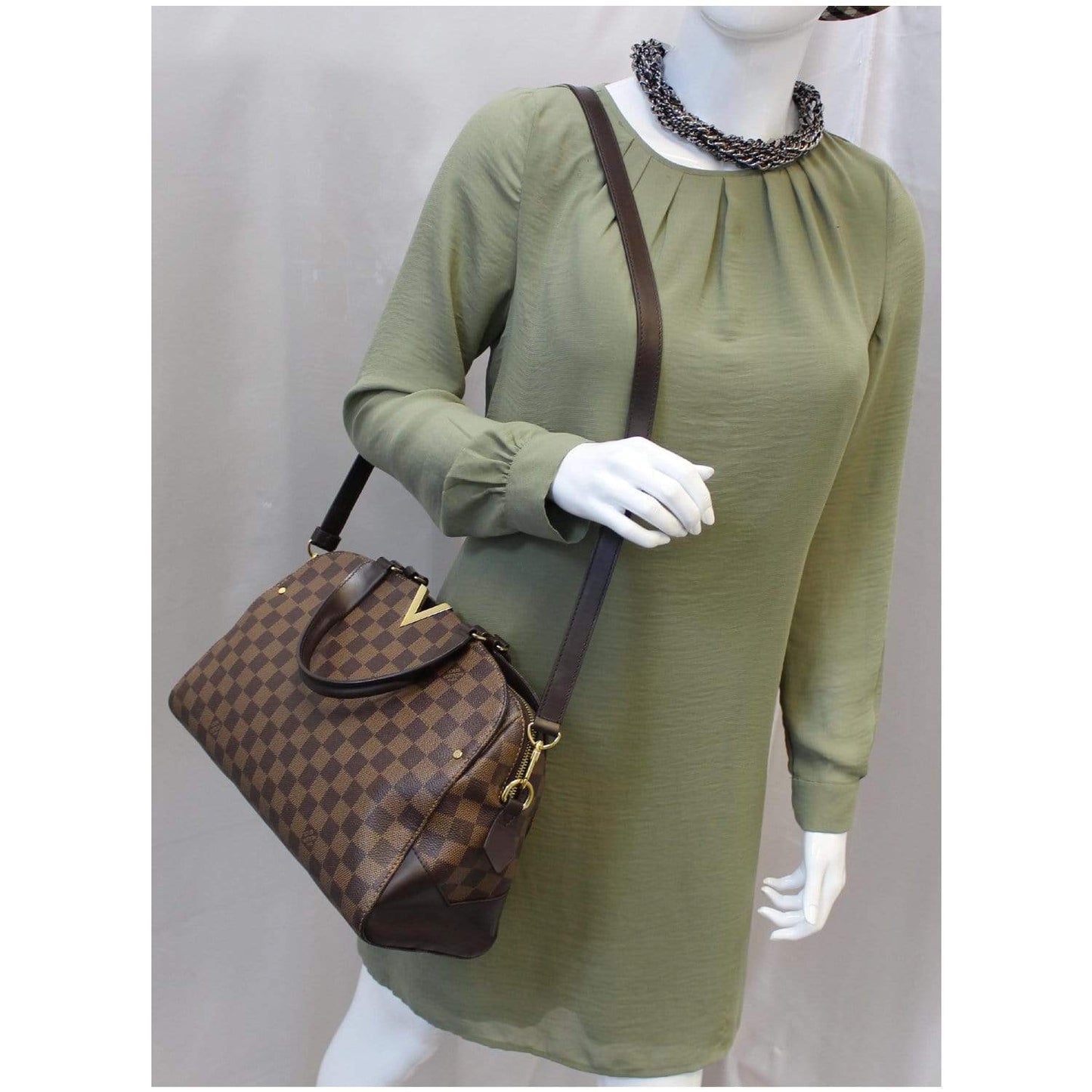 LOUIS VUITTON Kensington Bowling Damier Ebene Shoulder Handbag Brown