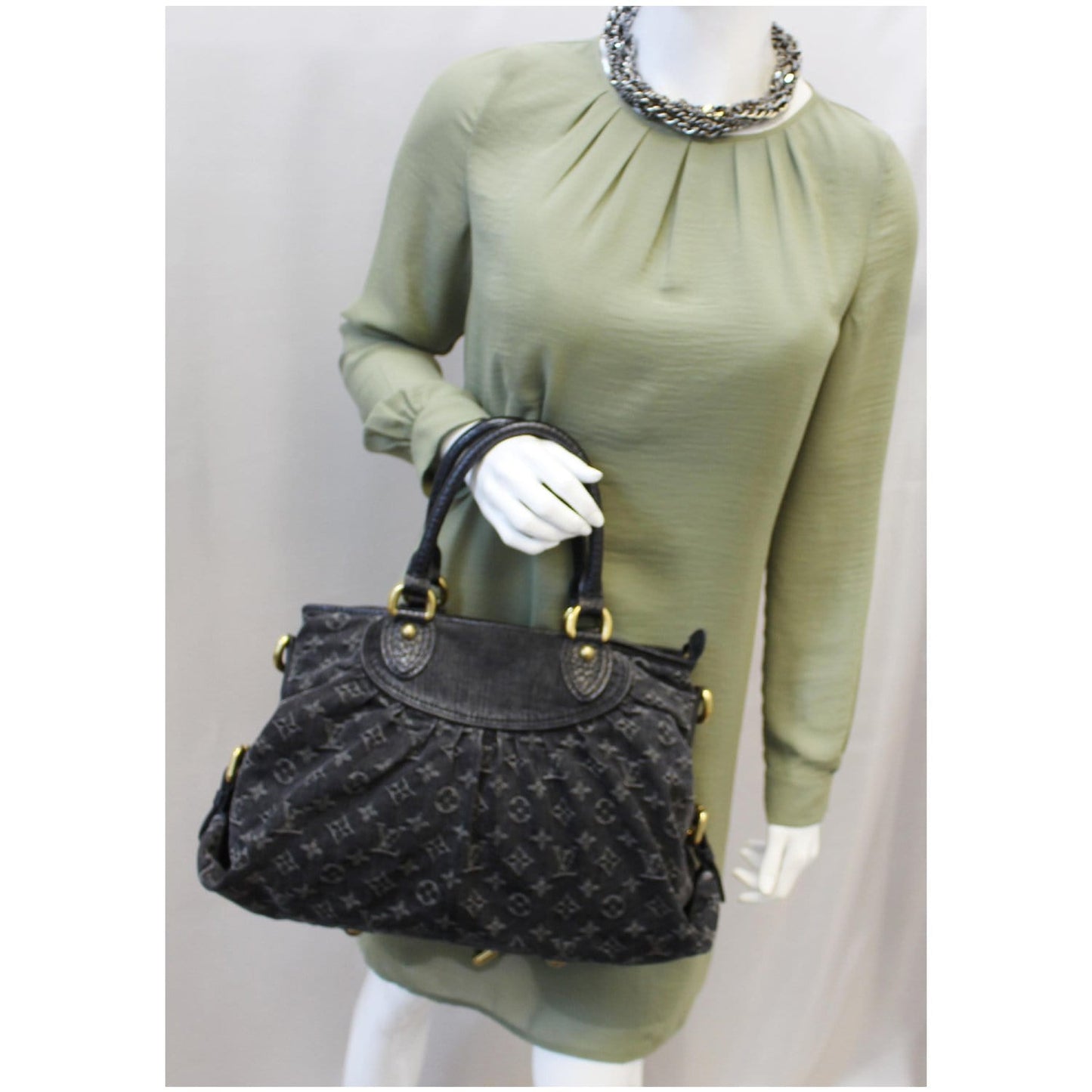 LOUIS VUITTON Cabby GM Monogram Mini Lin Shoulder Bag Black