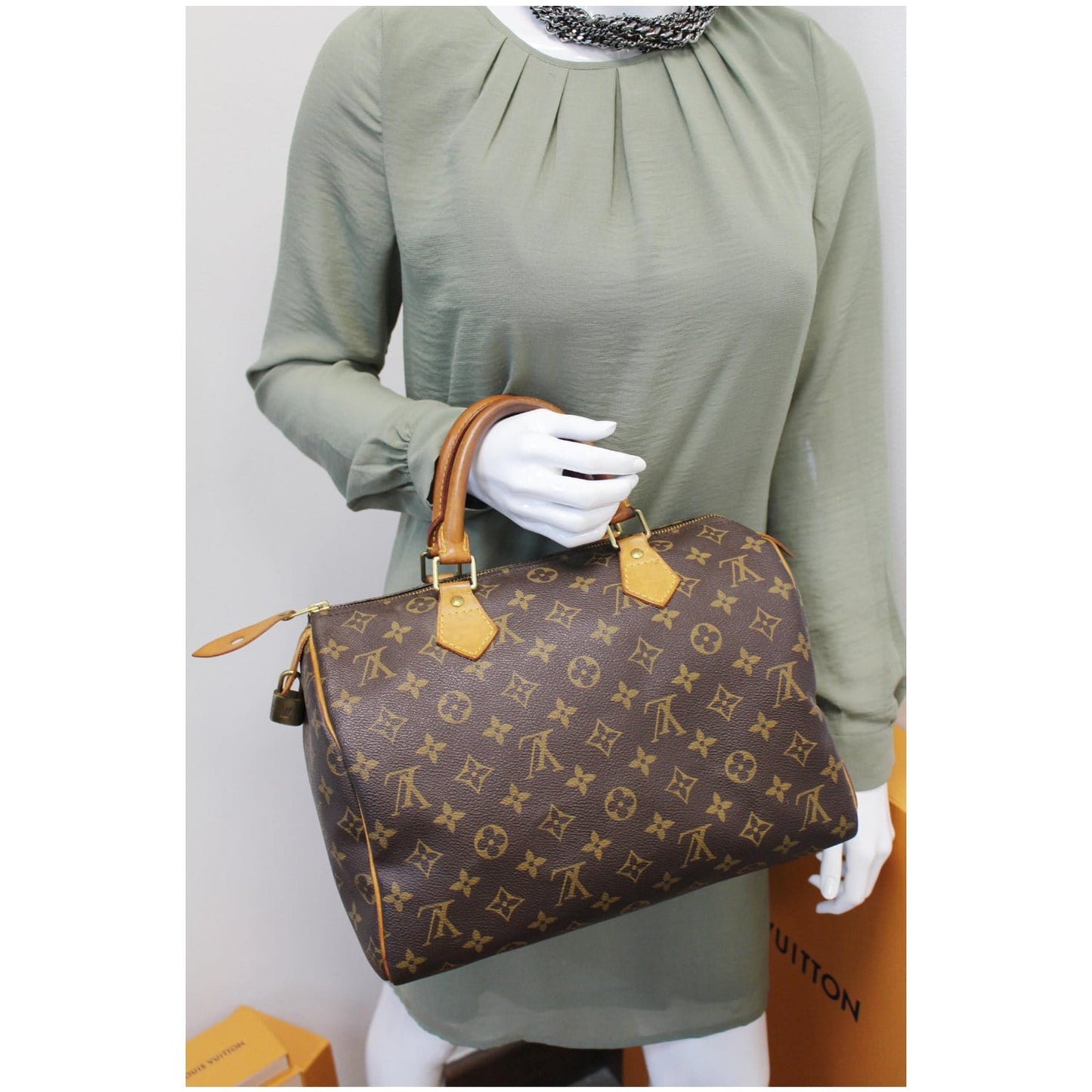 Louis Vuitton Speedy 30 Monogram Canvas Satchel Bag Brown