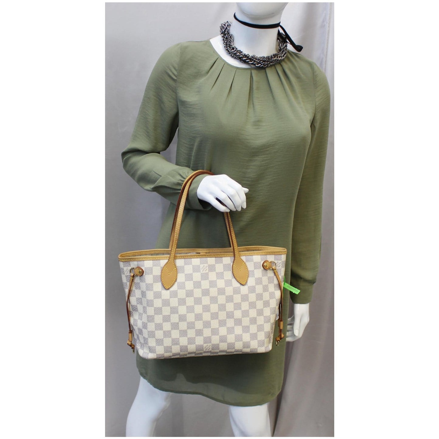 LOUIS VUITTON Neverfull PM Damier Azur Tote Shoulder Bag White