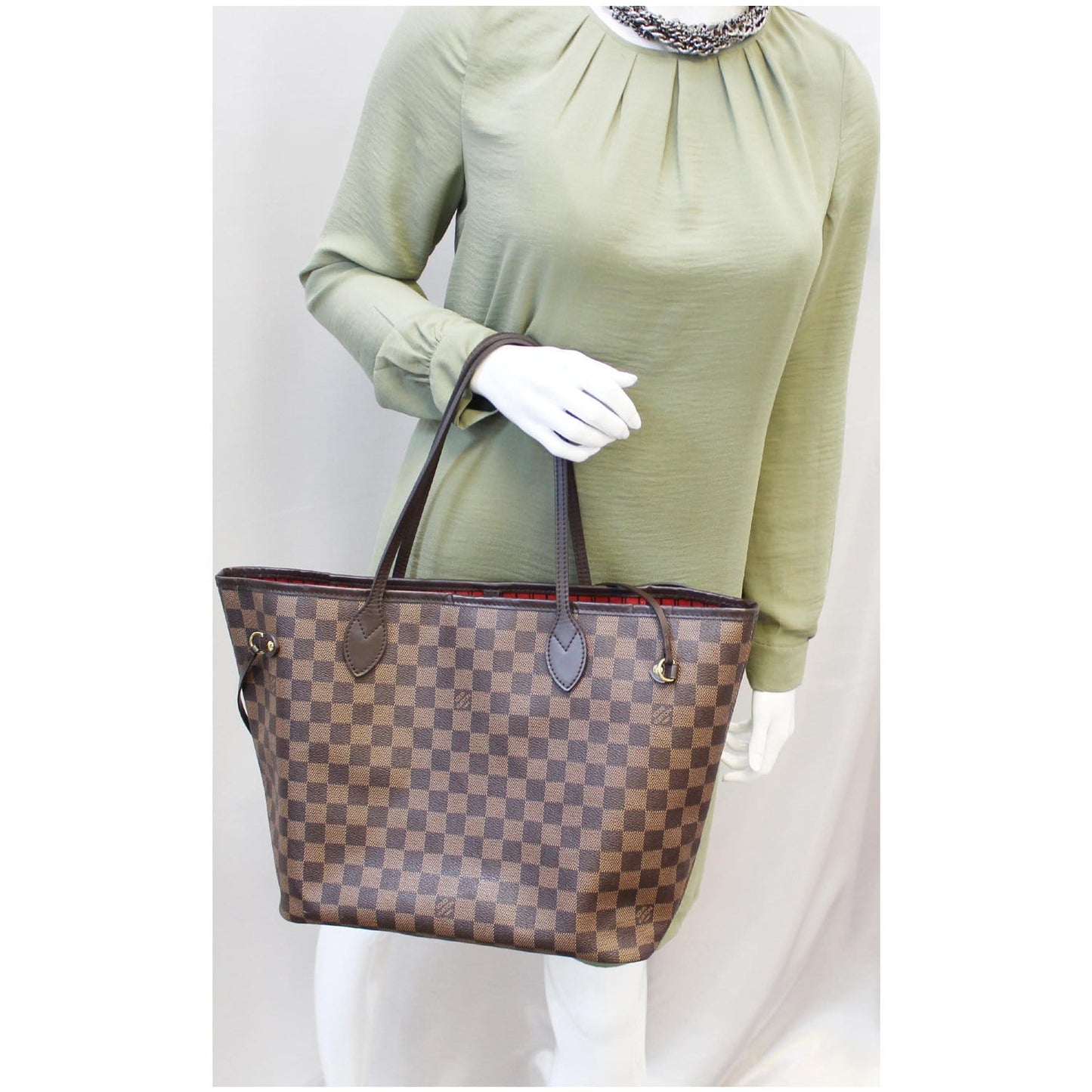 LOUIS VUITTON Neverfull MM Damier Ebene Tote Shoulder Bag Brown