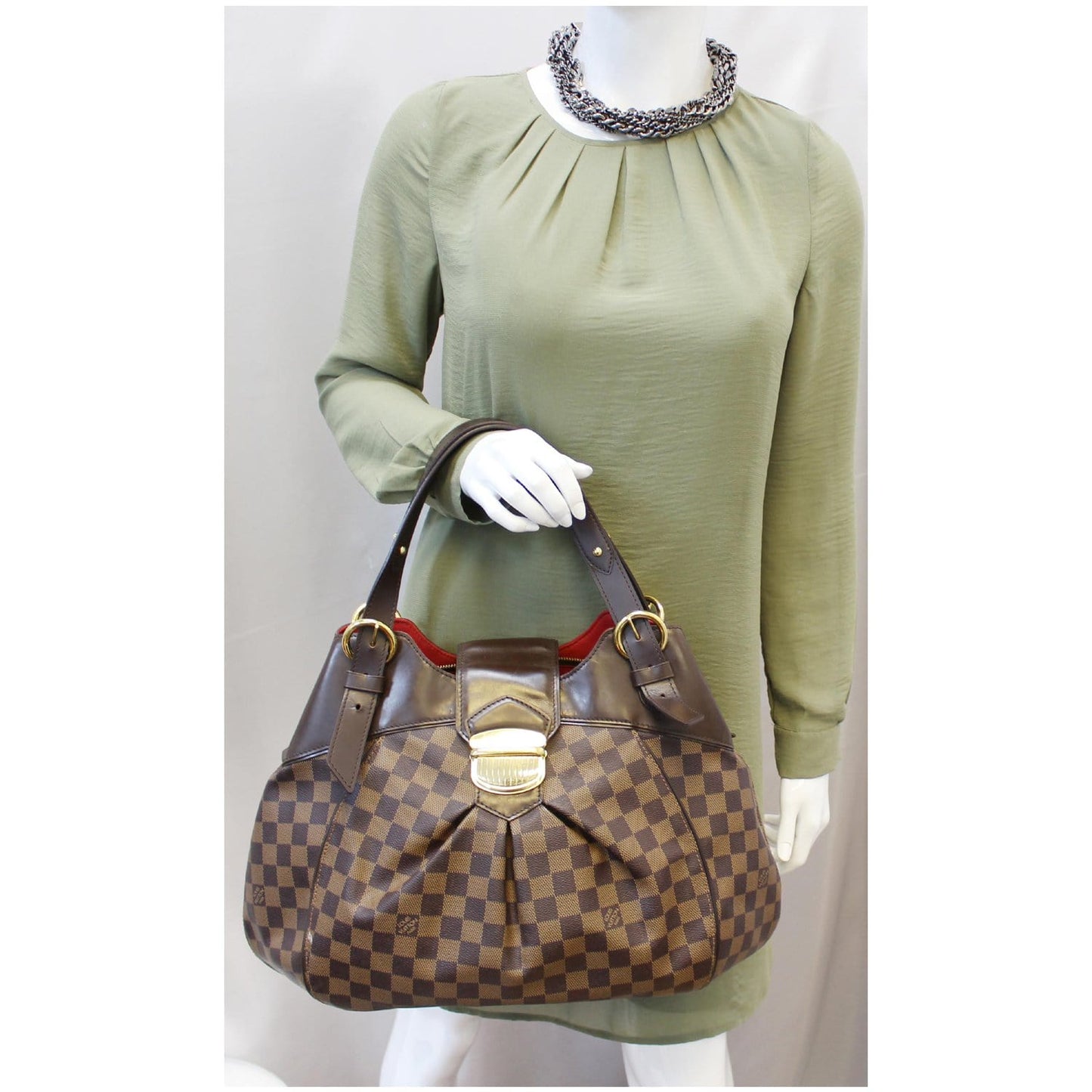 LOUIS VUITTON Sistina GM Damier Ebene Shoulder Handbag Brown