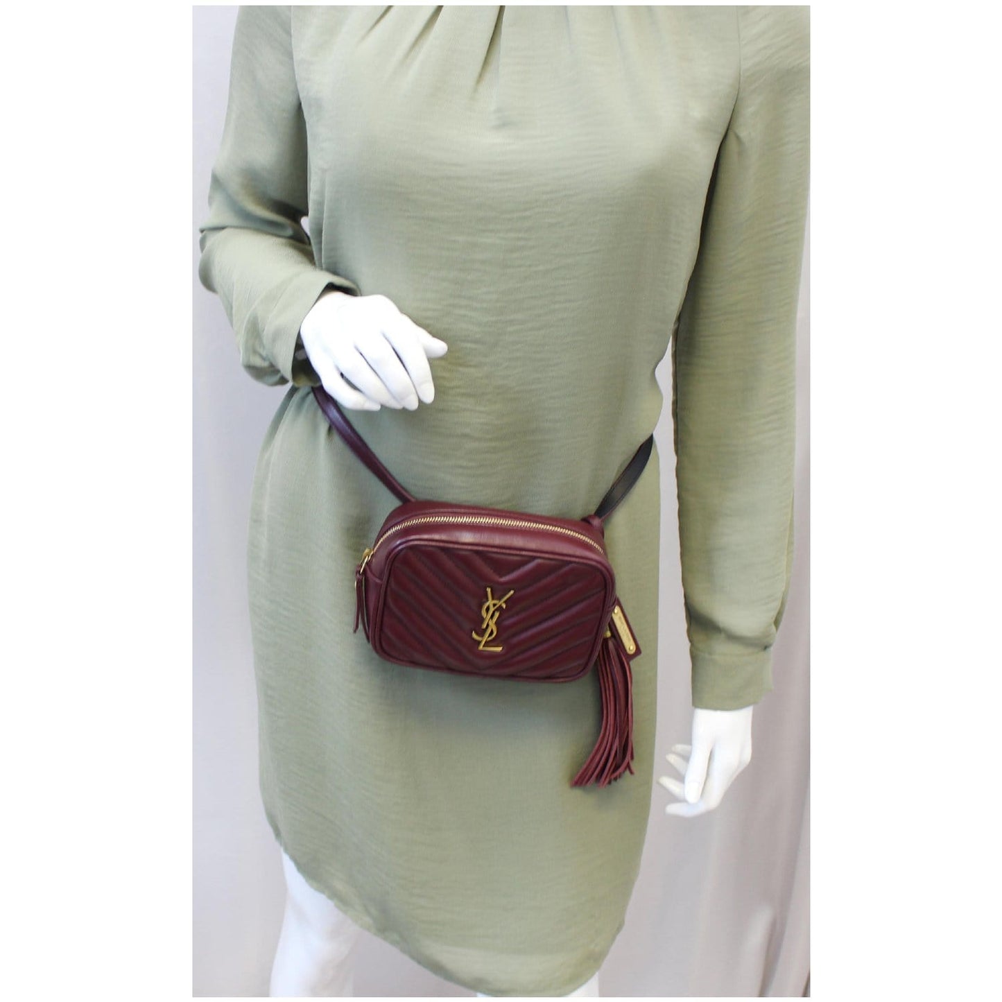 YVES SAINT LAURENT Chevron Lou Leather Belt Bag Burgundy