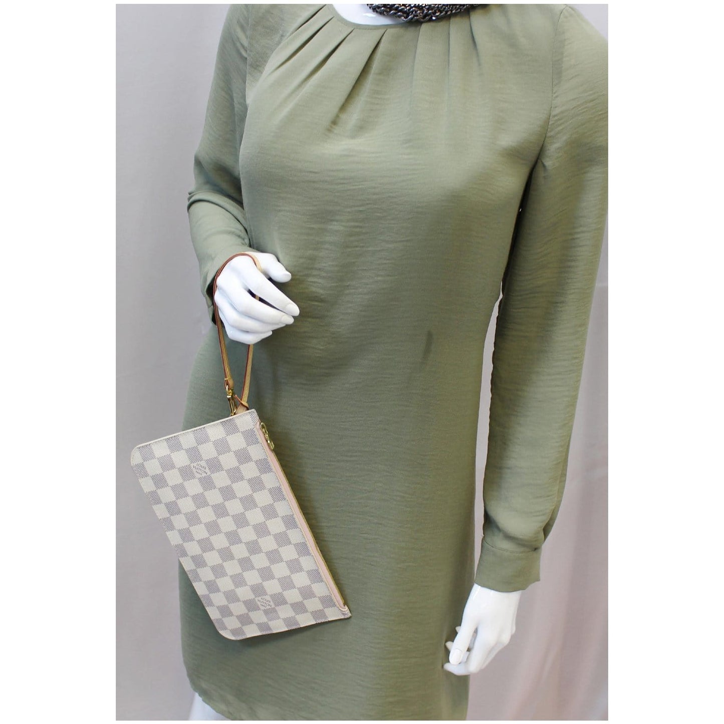 LOUIS VUITTON Pochette Wristlet Pouch Damier Azur Neverfull GM Rose Ballerine