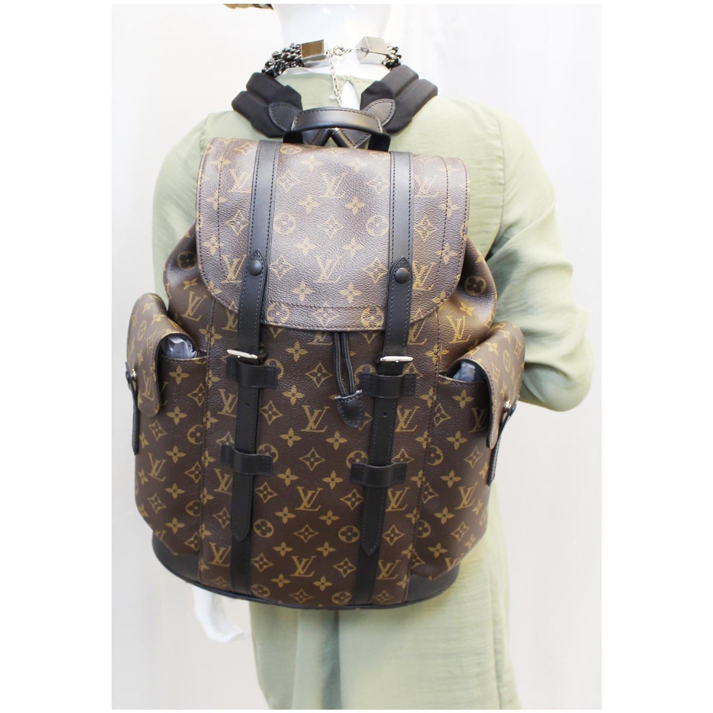 LOUIS VUITTON Christopher PM Monogram Macassar Canvas Backpack Bag Brown