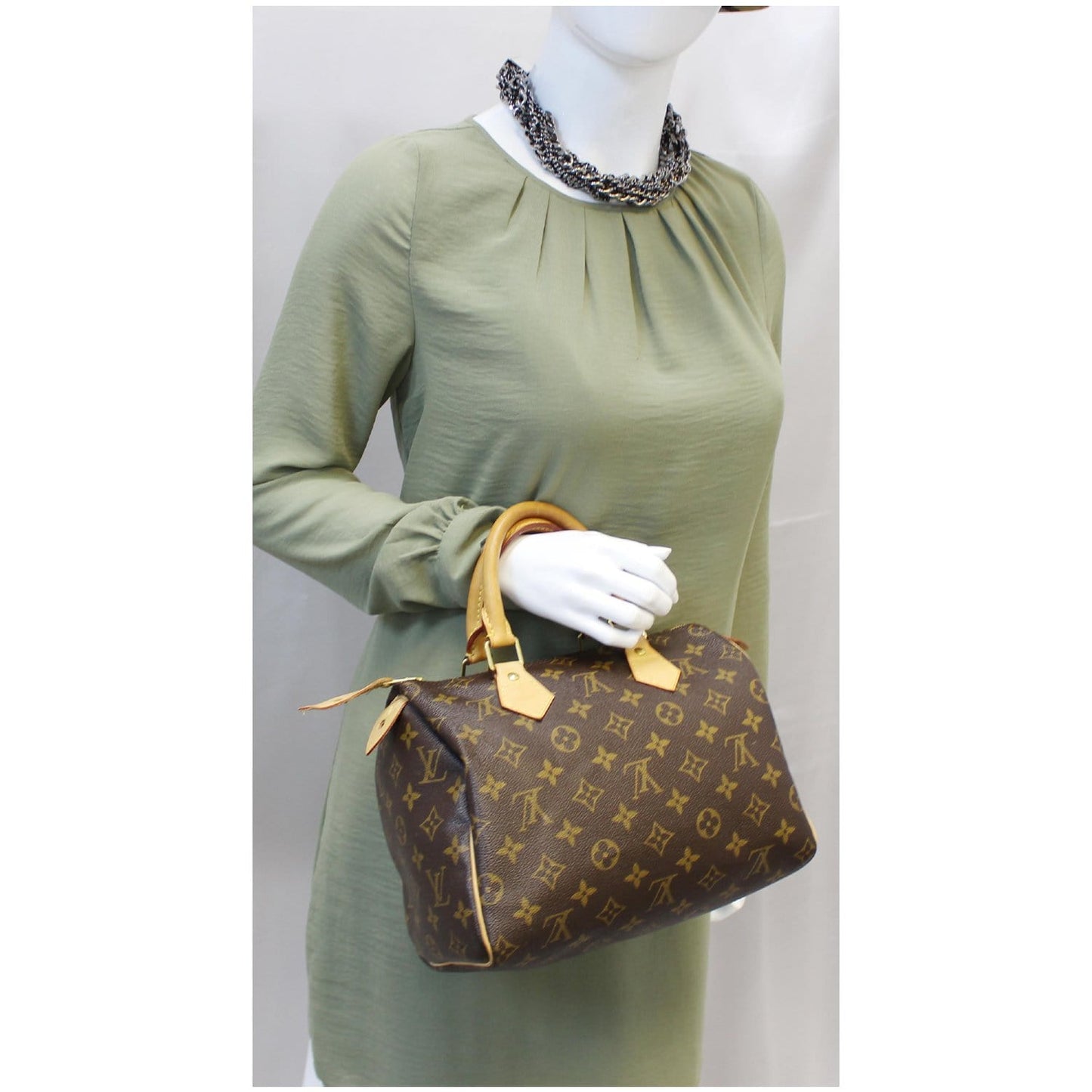 LOUIS VUITTON Speedy 25 Monogram Canvas Satchel Bag Brown