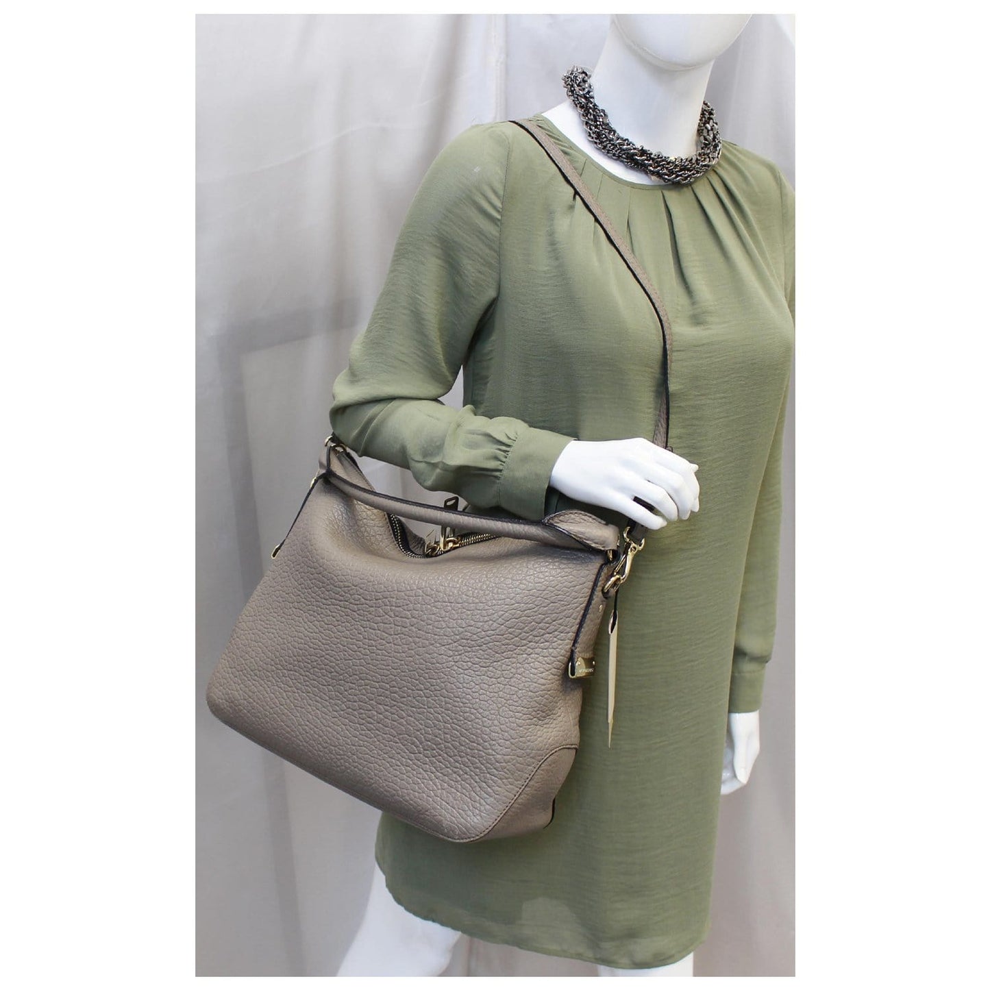 BURBERRY Ledbury Grain Leather Hobo Shoulder Bag