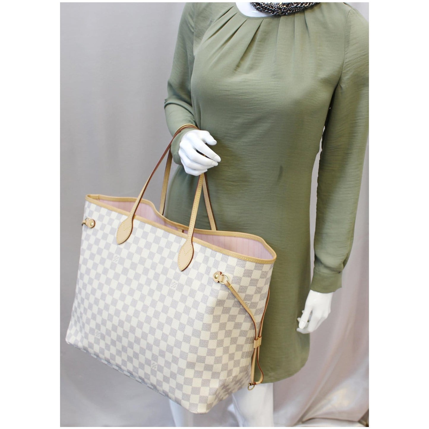 LOUIS VUITTON Neverfull GM Damier Azur Tote Shoulder Bag Rose Ballerine