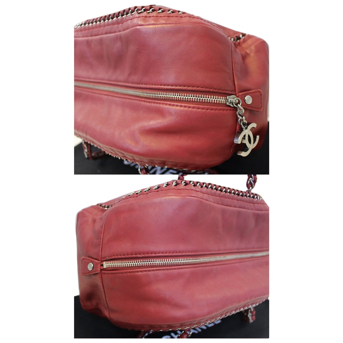 CHANEL Smooth Calfskin Petit Luxe Ligne Bowler Satchel Bag Red