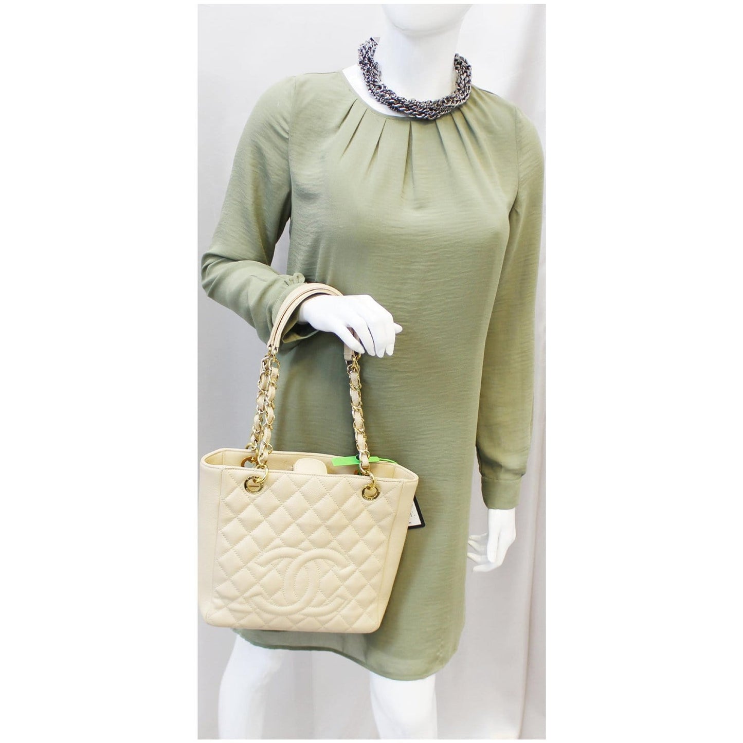 CHANEL PST Caviar Leather Petit Shopping Tote Bag Beige
