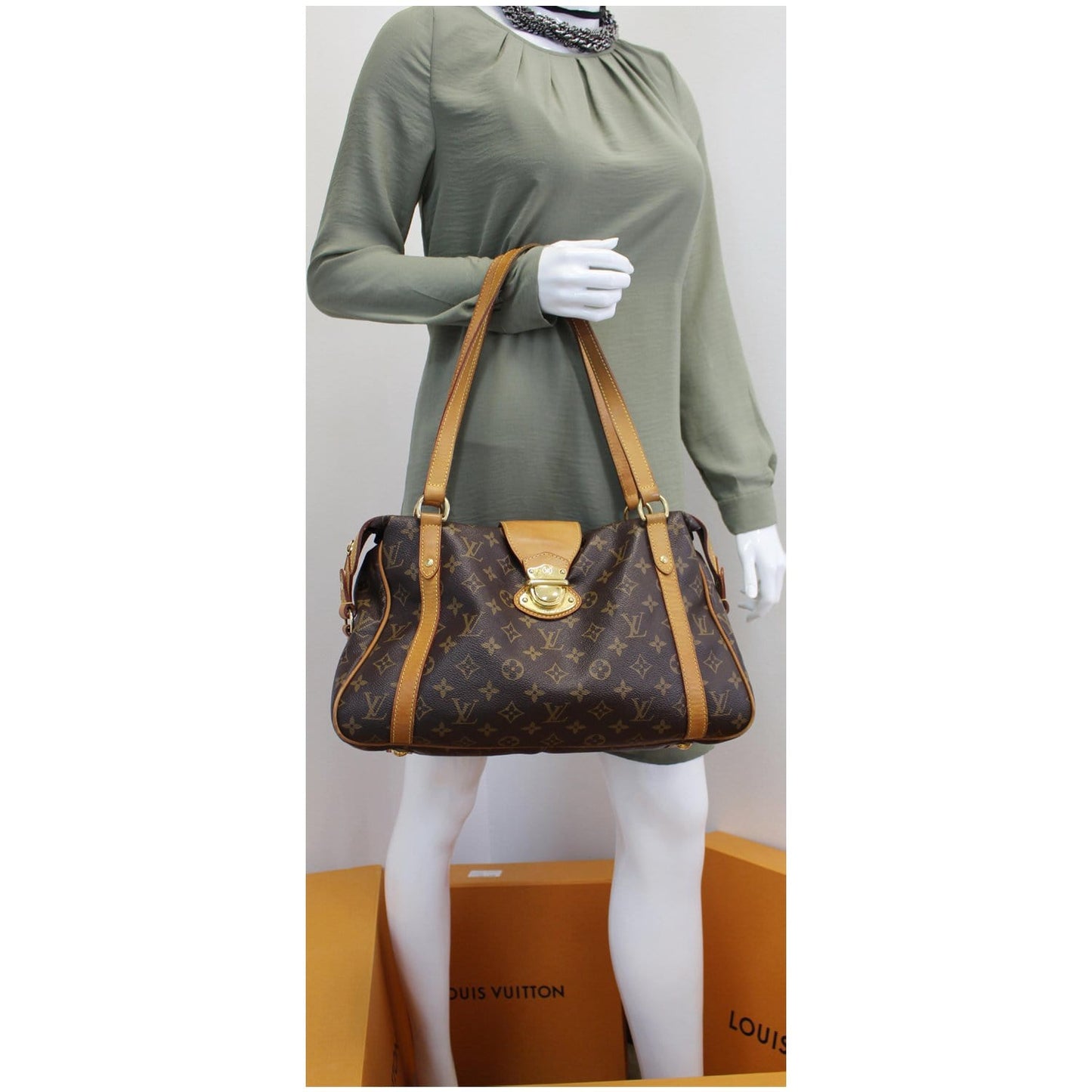 LOUIS VUITTON Stresa PM Monogram Canvas Shoulder Bag Brown