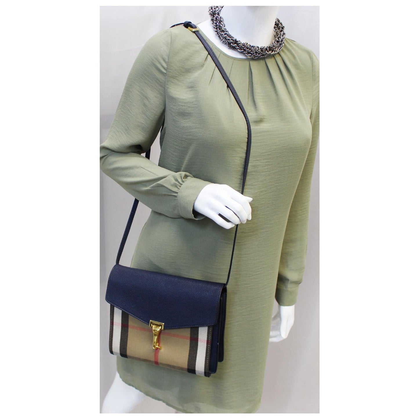 Burberry Small Vintage Check/Leather Crossbody Bag Dark Blue