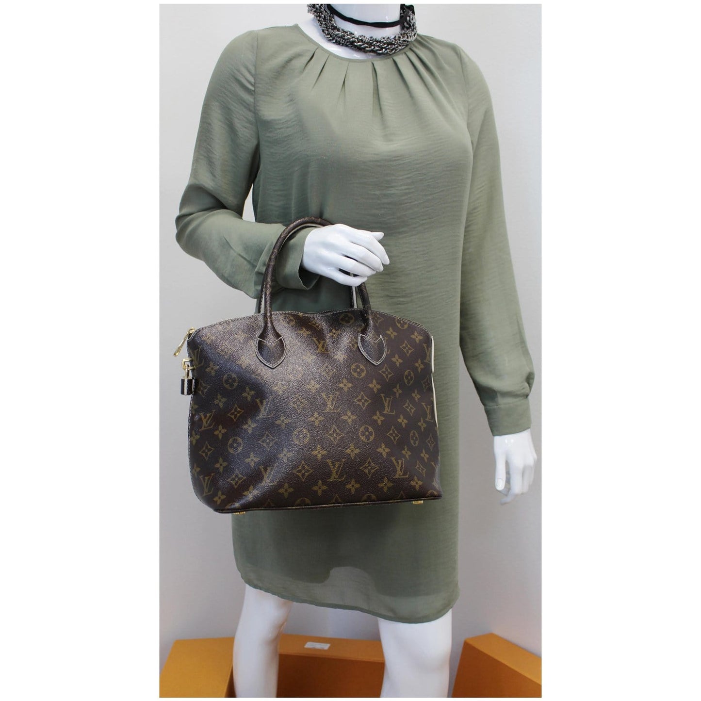 LOUIS VUITTON Fetish Lockit Monogram Leather Satchel Bag Brown