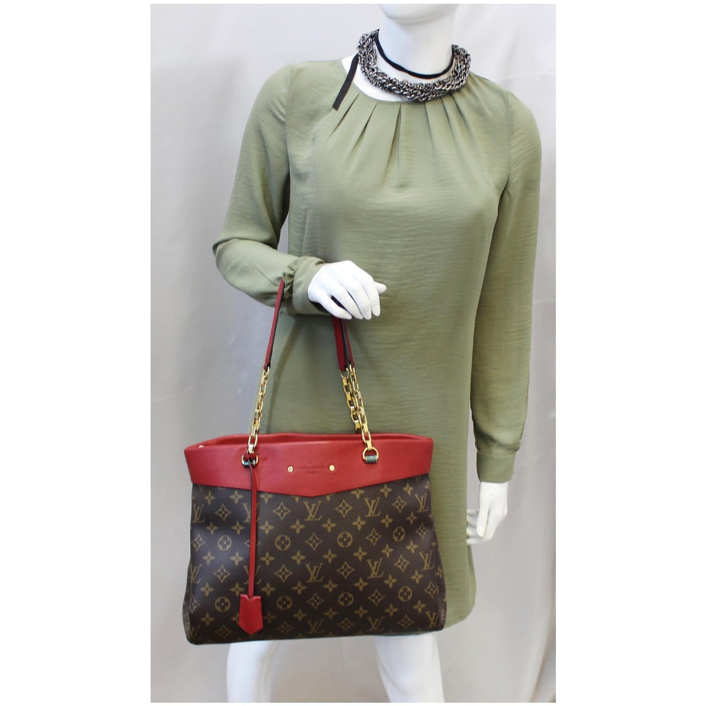 LOUIS VUITTON Pallas Chain Monogram Canvas Shopper Bag Brown