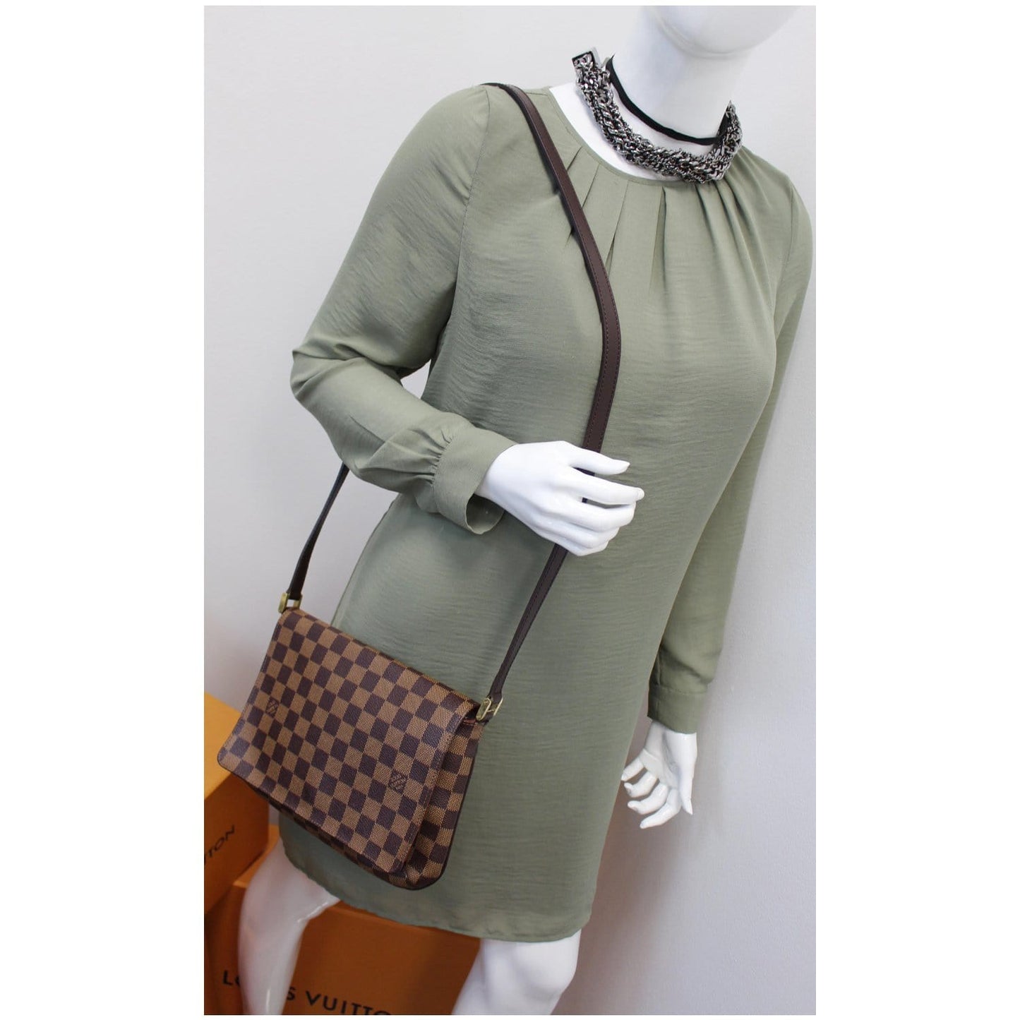 LOUIS VUITTON Musette Tango Long Strap Damier Ebene Crossbody Bag Brown