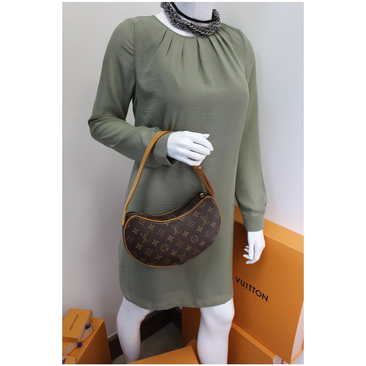 LOUIS VUITTON Croissant PM Monogram Canvas Shoulder Bag Brown